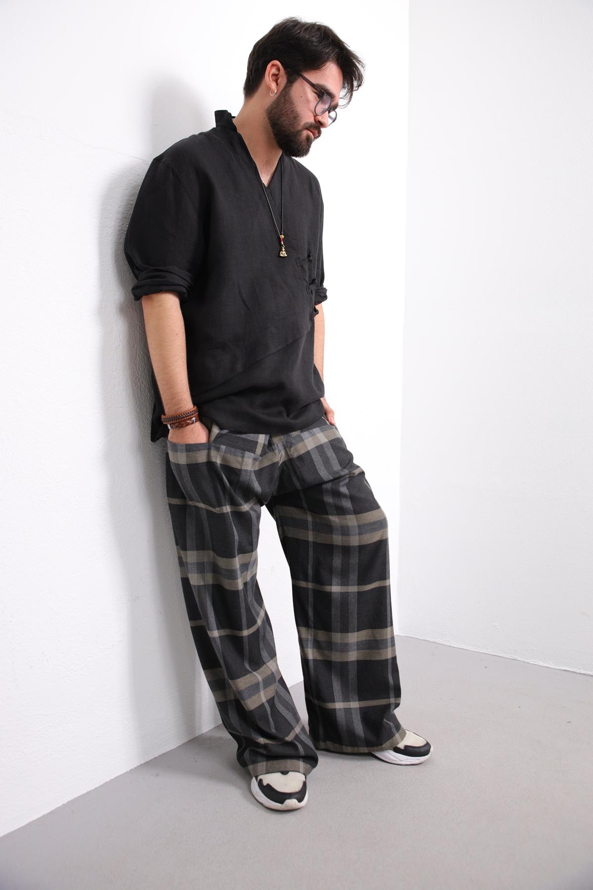 Black V-Neck Asymmetric Cut Linen Shirt