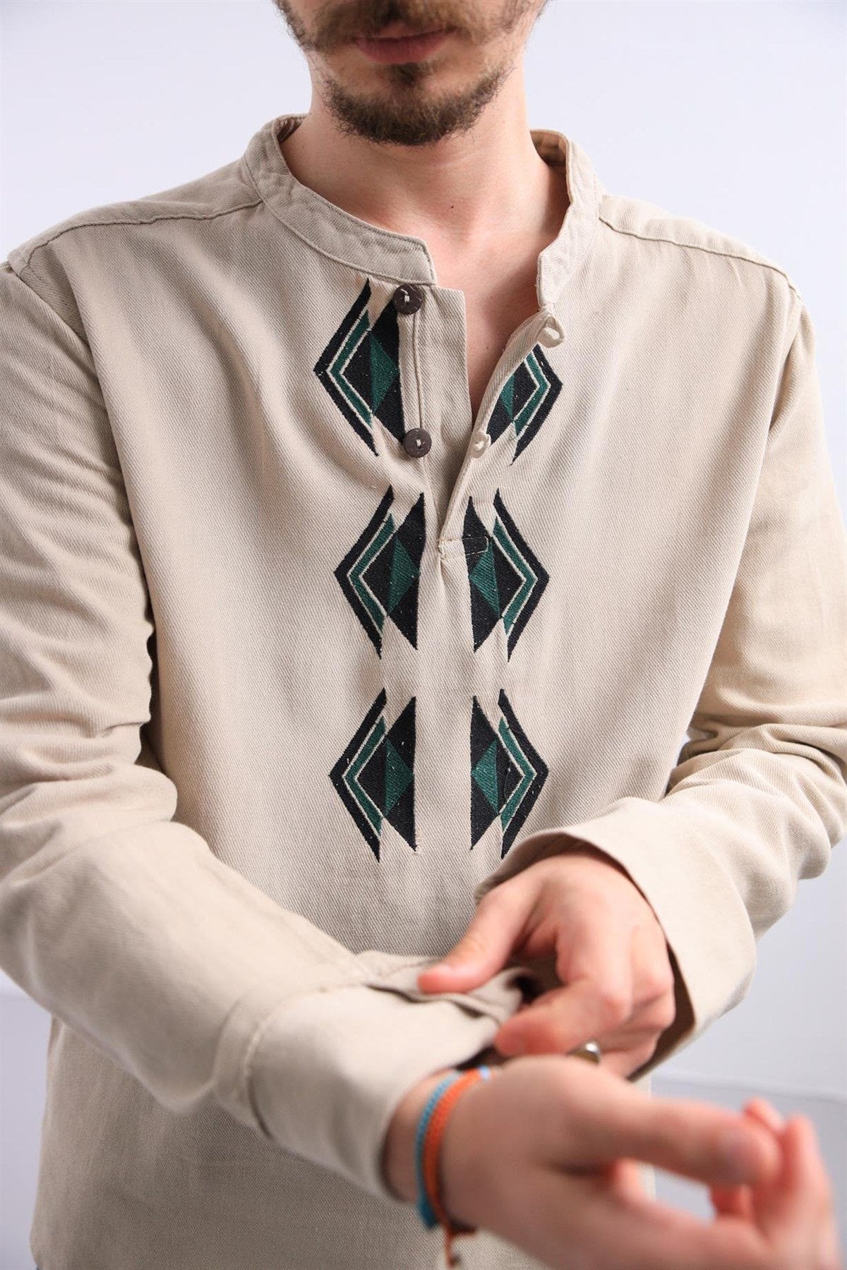 Stone-colored Mandarin Collar Santori Shirt