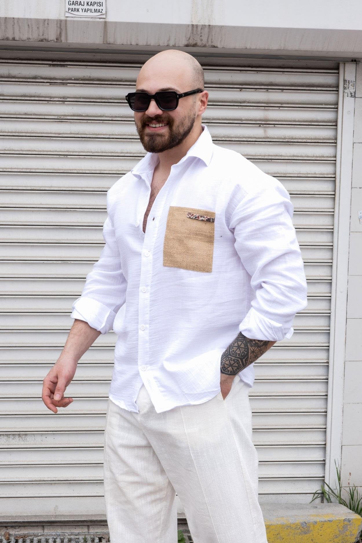 Casual Comfort Shirt Featuring Woven Pocket Design