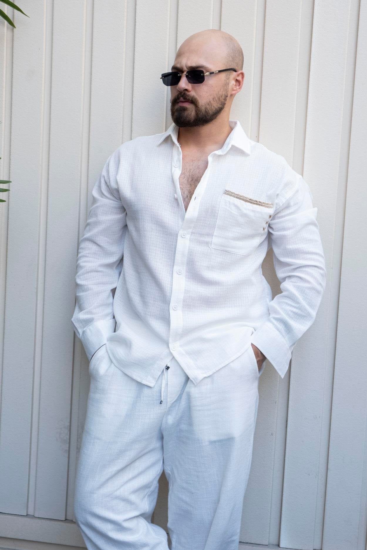 Executive 100% Cotton Comfortable Fit Shirt with Woven Stitch Accents