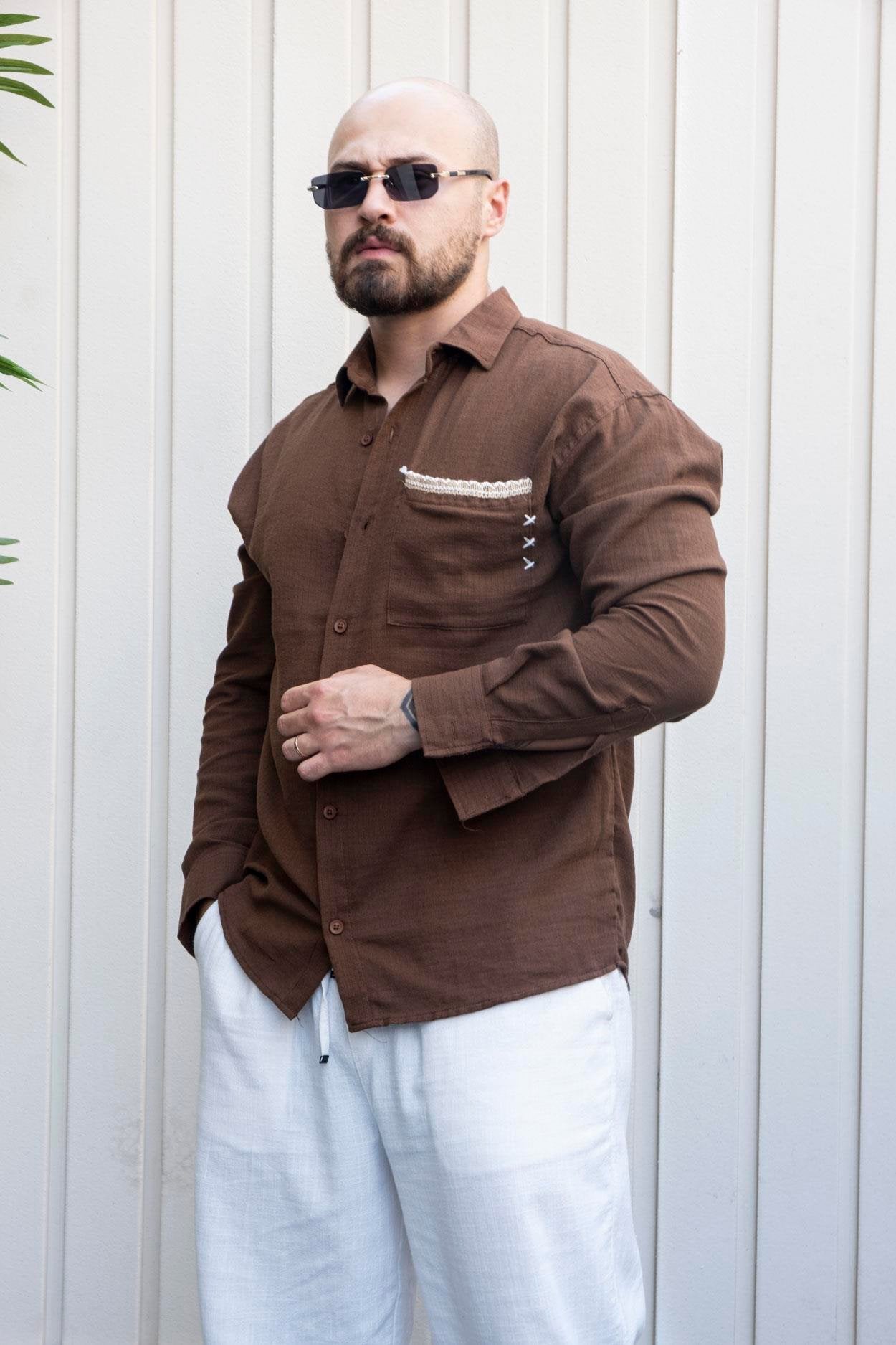 Signature Relaxed Fit 100% Cotton Shirt with Woven Embroidery