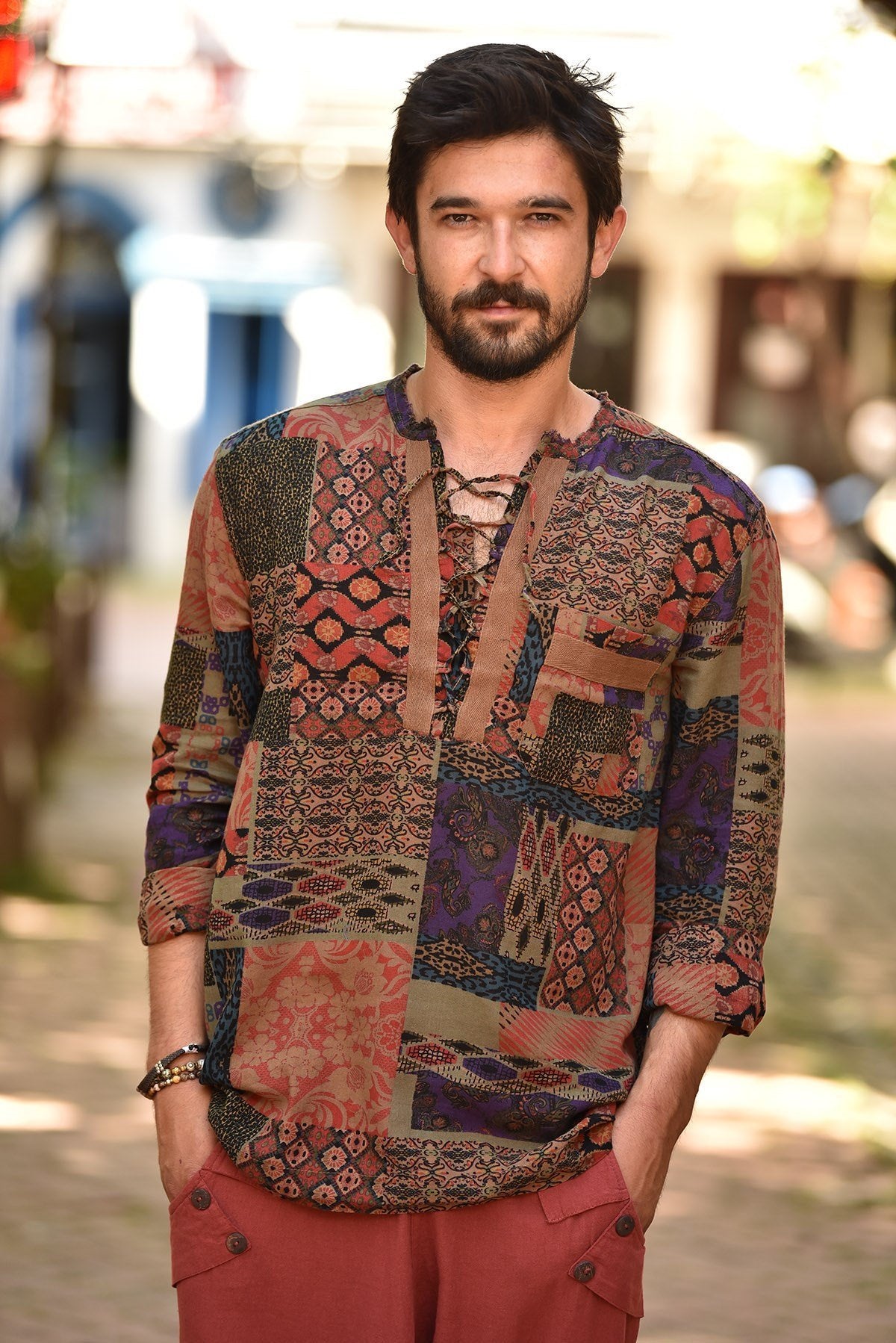 Brown Patch Printed Long Sleeve Shirt