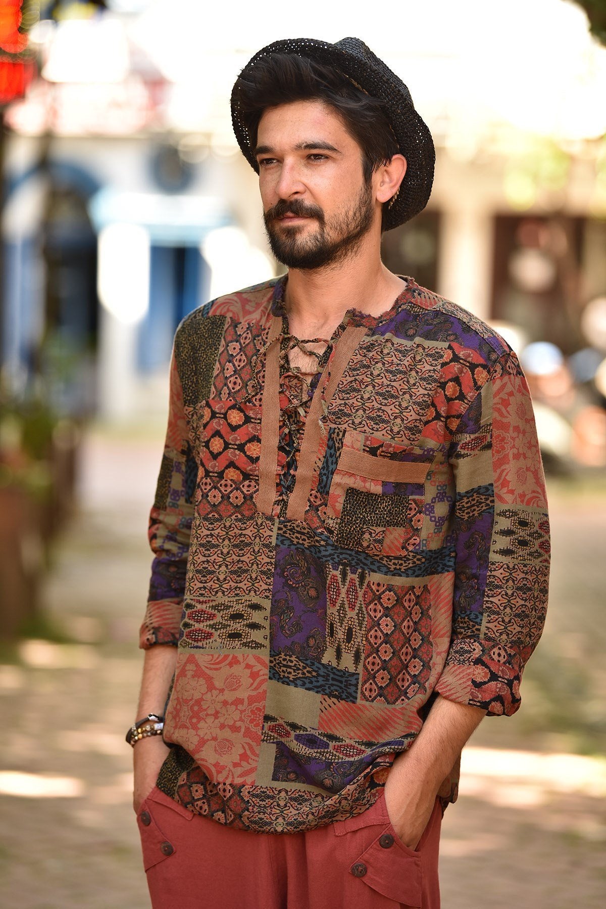 Brown Patch Printed Long Sleeve Shirt