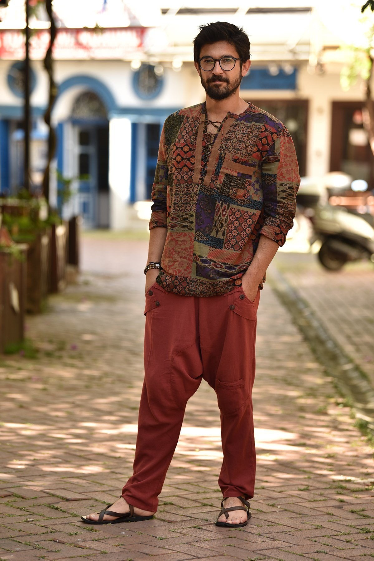 Brown Patch Printed Long Sleeve Shirt