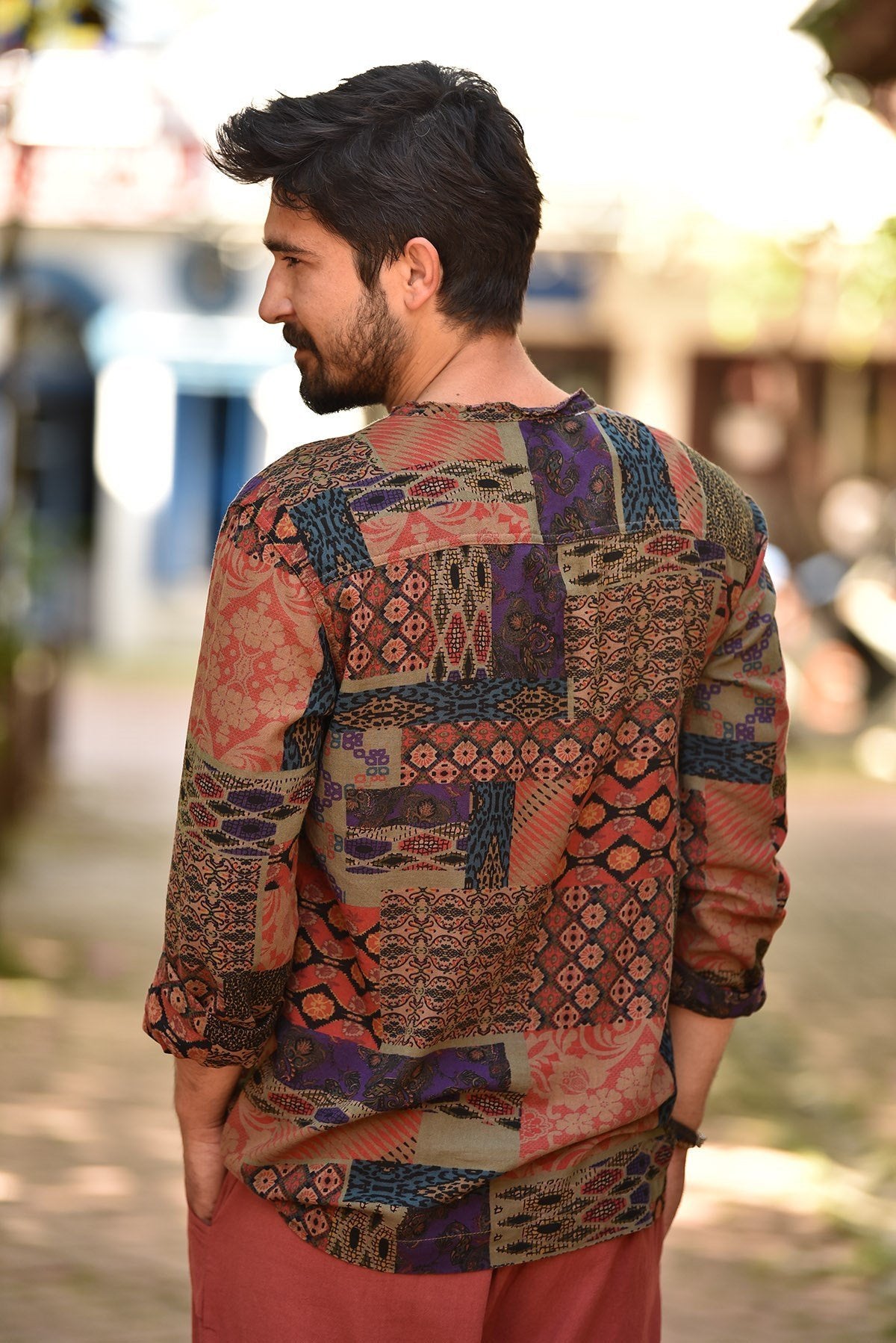 Brown Patch Printed Long Sleeve Shirt