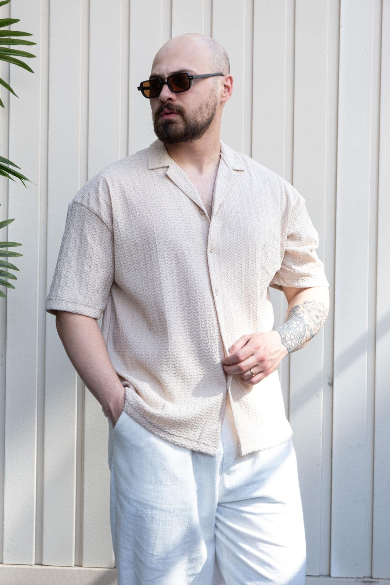 Modernist Self-Patterned Fabric Relaxed Fit Shirt