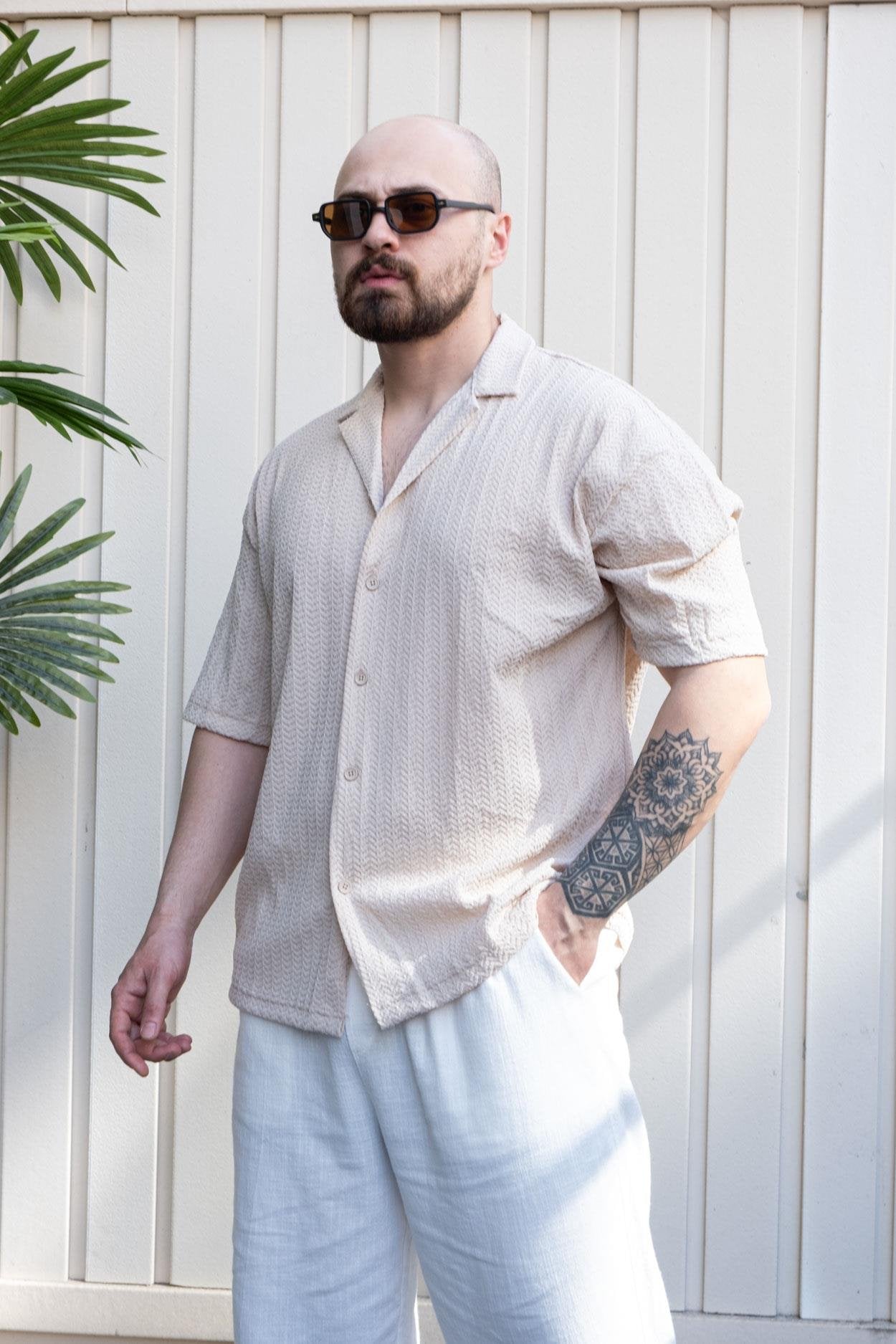 Modernist Self-Patterned Fabric Relaxed Fit Shirt