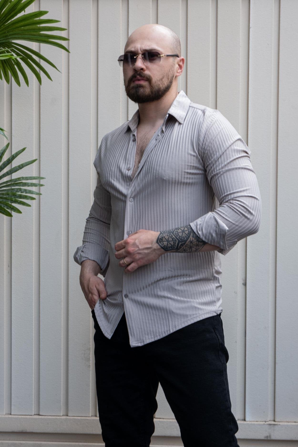 Elite Self-Patterned Slim Fit Designer Shirt