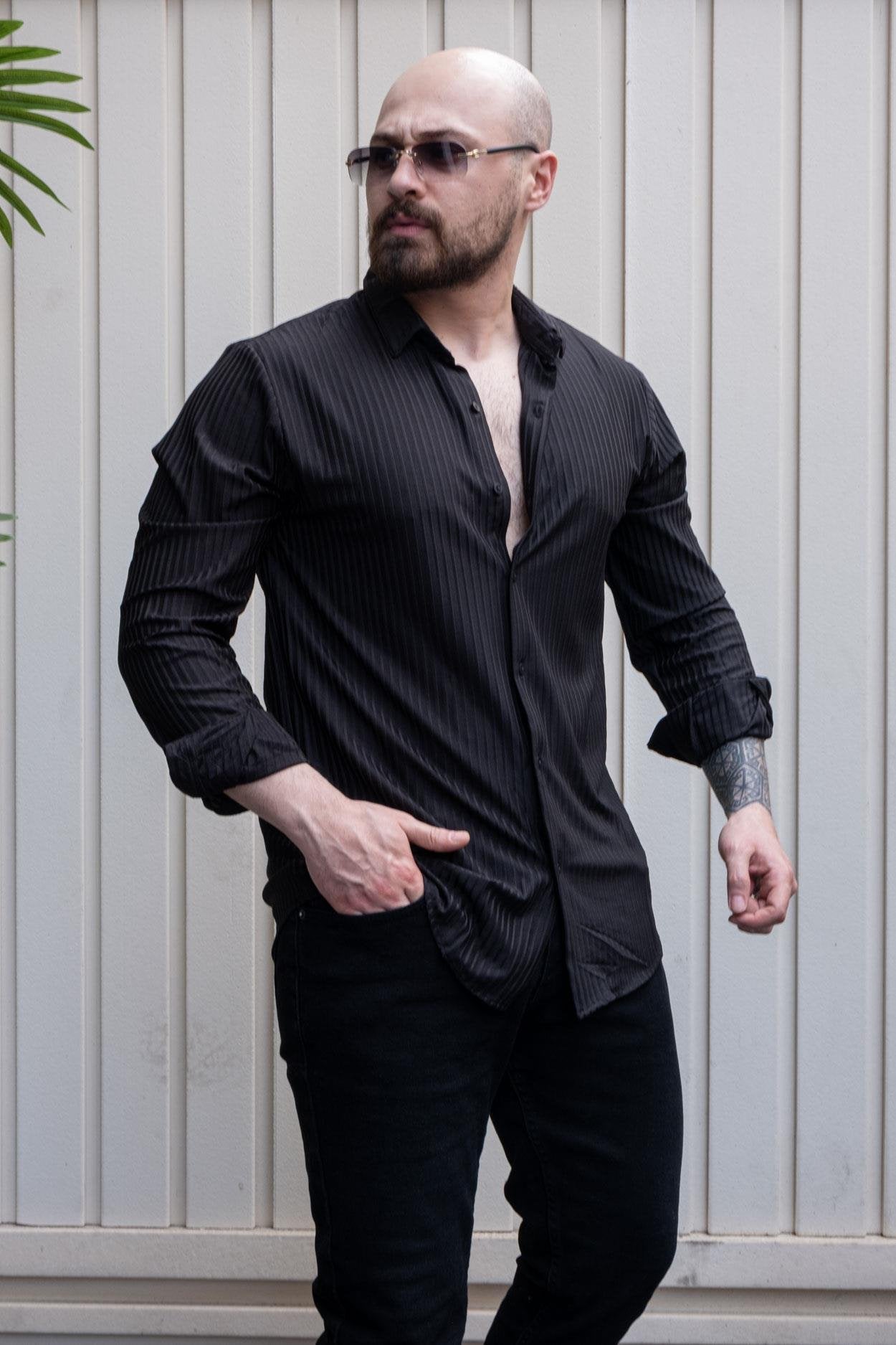 Urban Self-Patterned Slim Tailored Casual Shirt