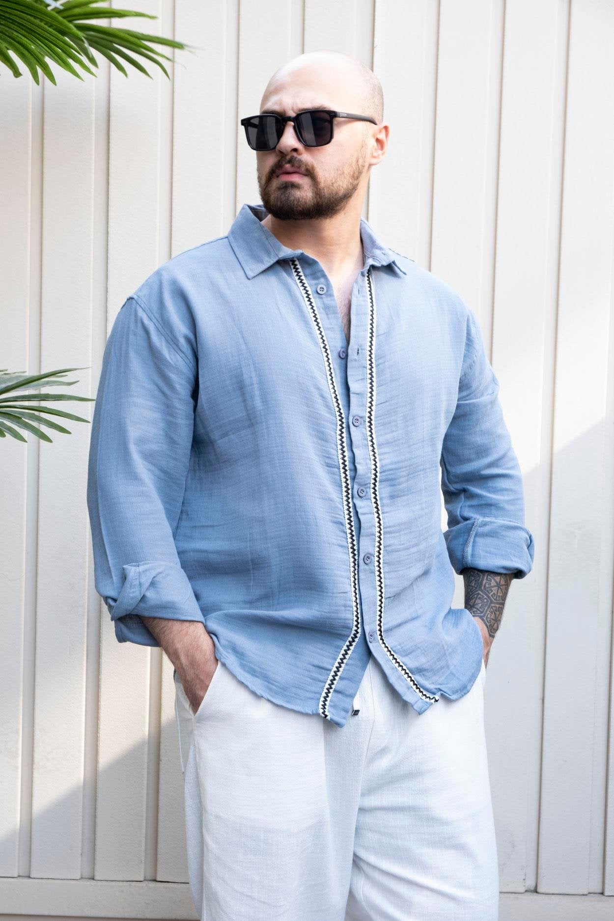 Modernist Linen Shirt with Elegant Woven Design