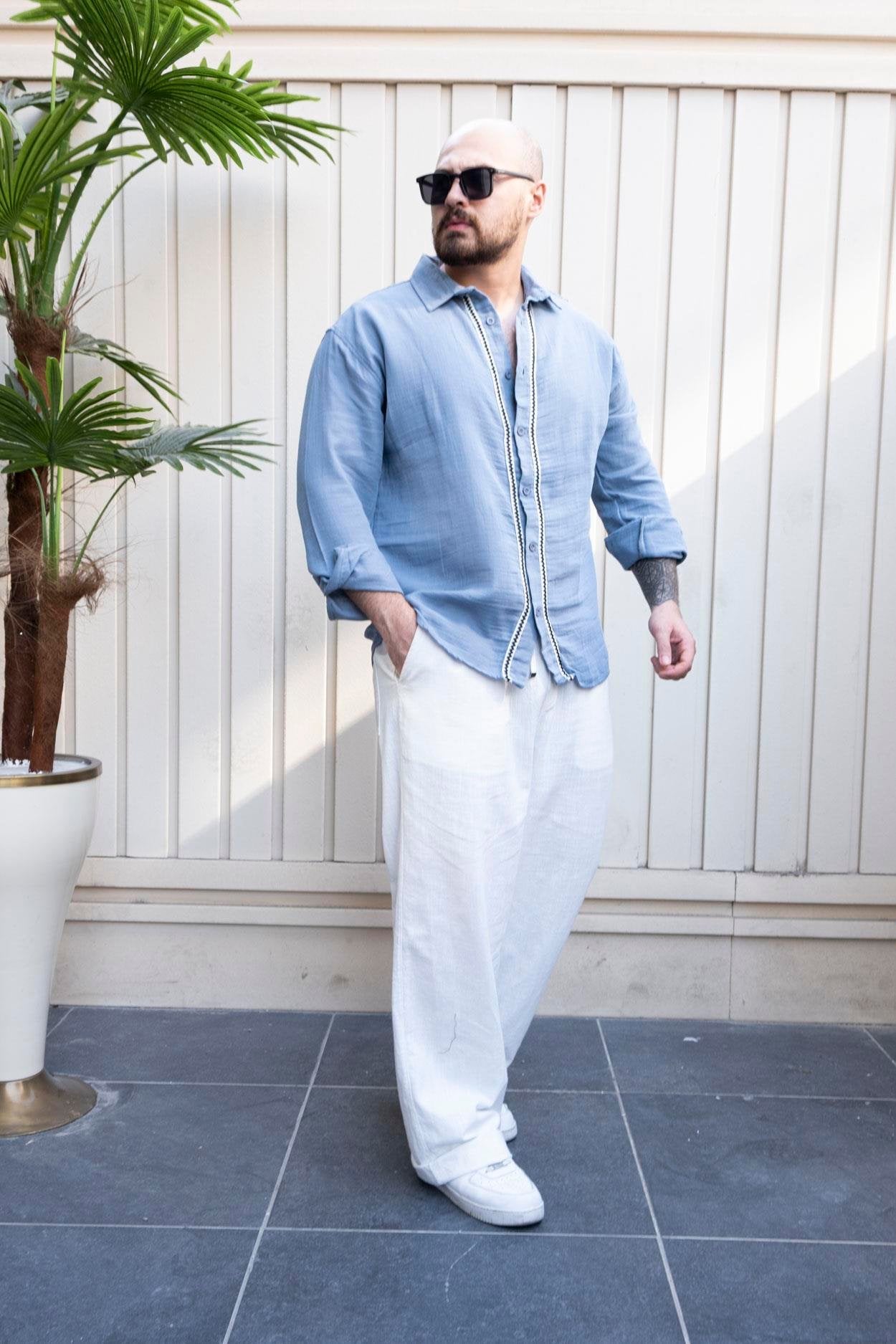 Modernist Linen Shirt with Elegant Woven Design