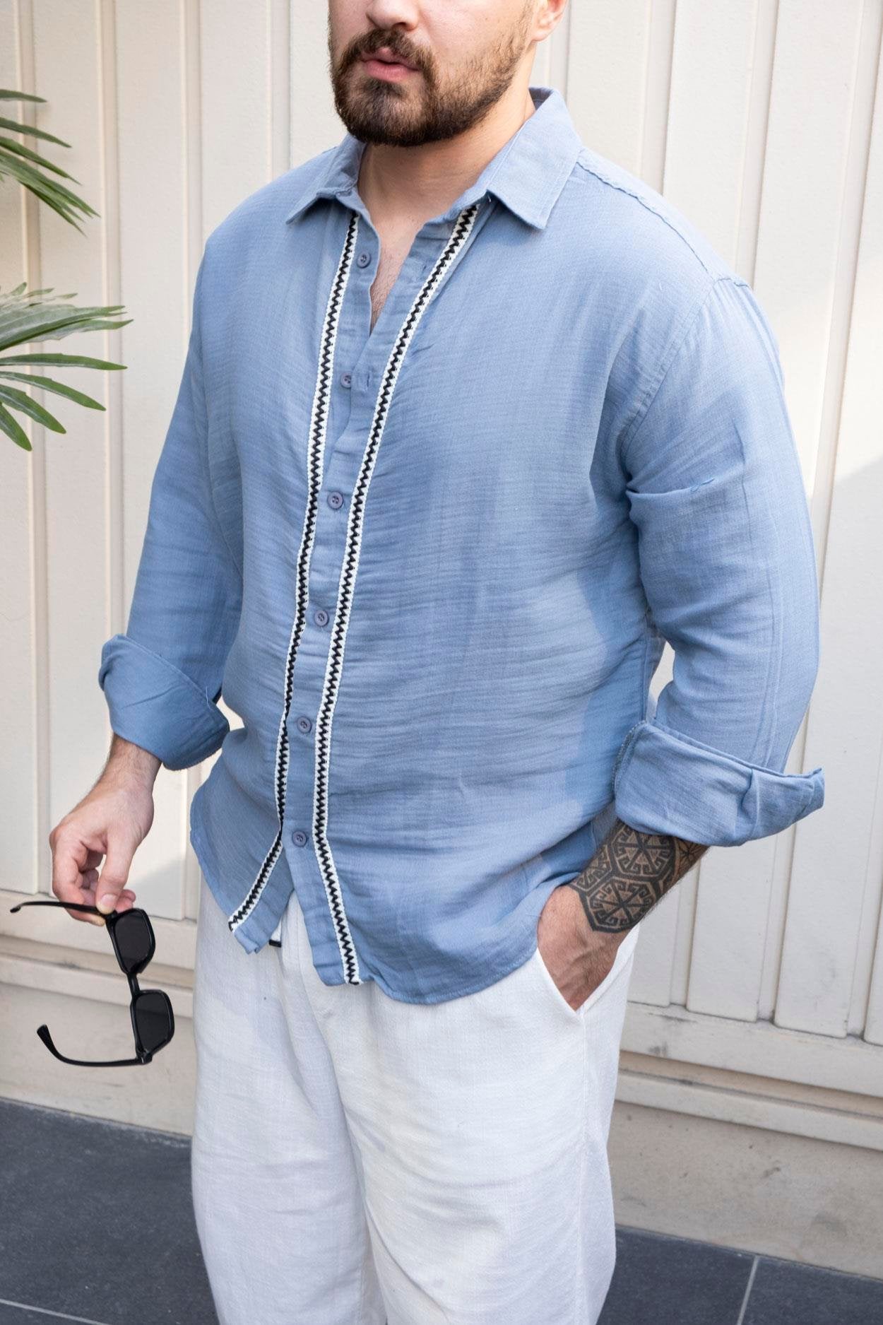 Modernist Linen Shirt with Elegant Woven Design