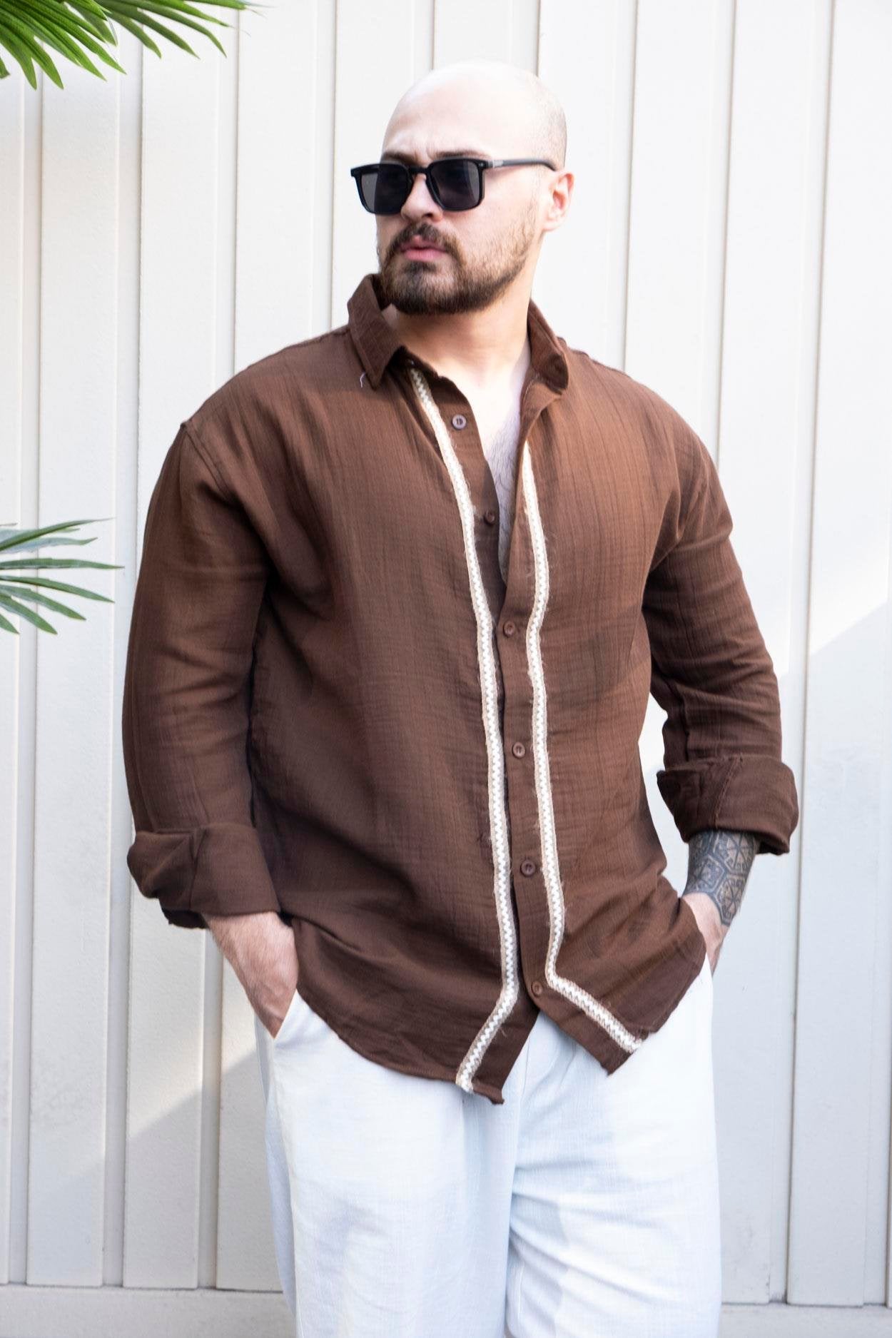 Luxe Linen Fabric Shirt with Subtle Woven Detailing