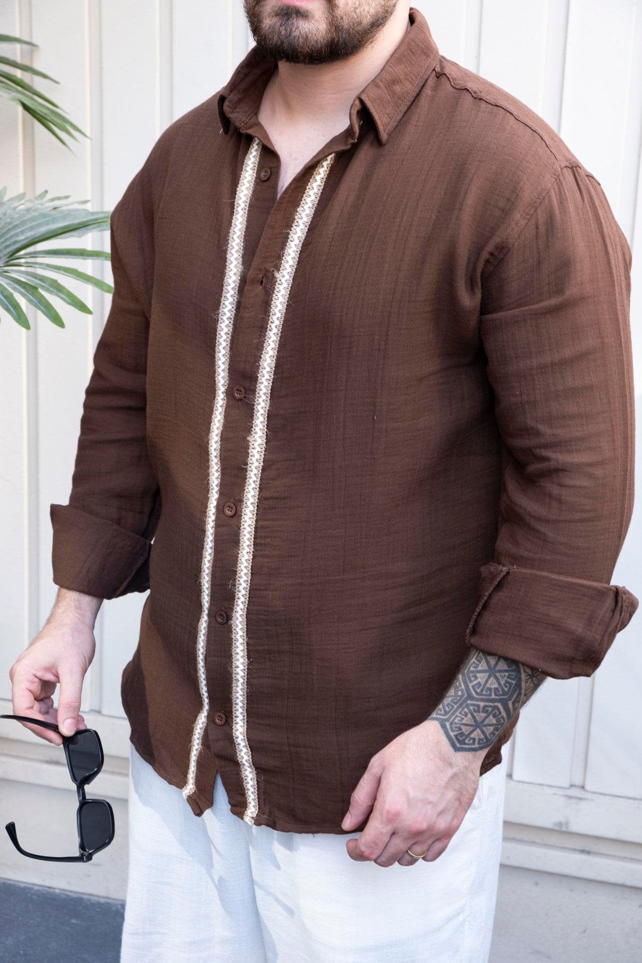 Luxe Linen Fabric Shirt with Subtle Woven Detailing