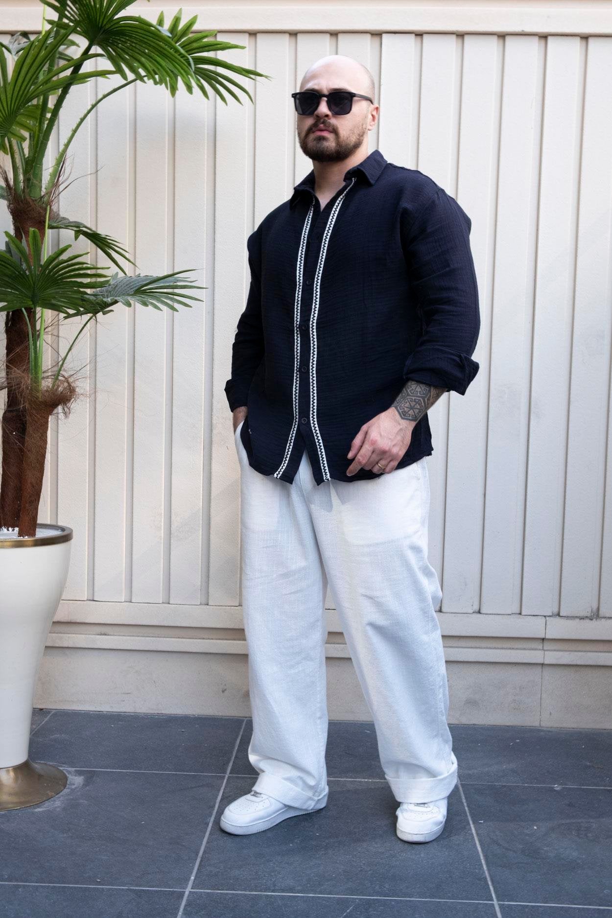 Everyday Comfort Linen Shirt with Woven Detail