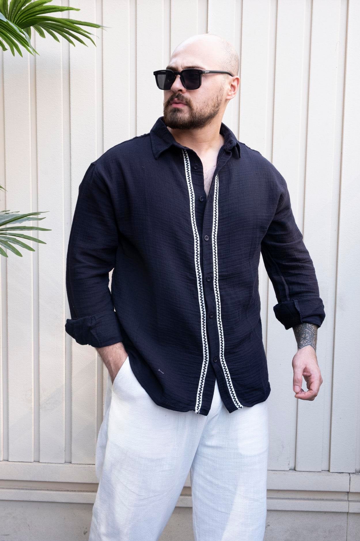 Everyday Comfort Linen Shirt with Woven Detail