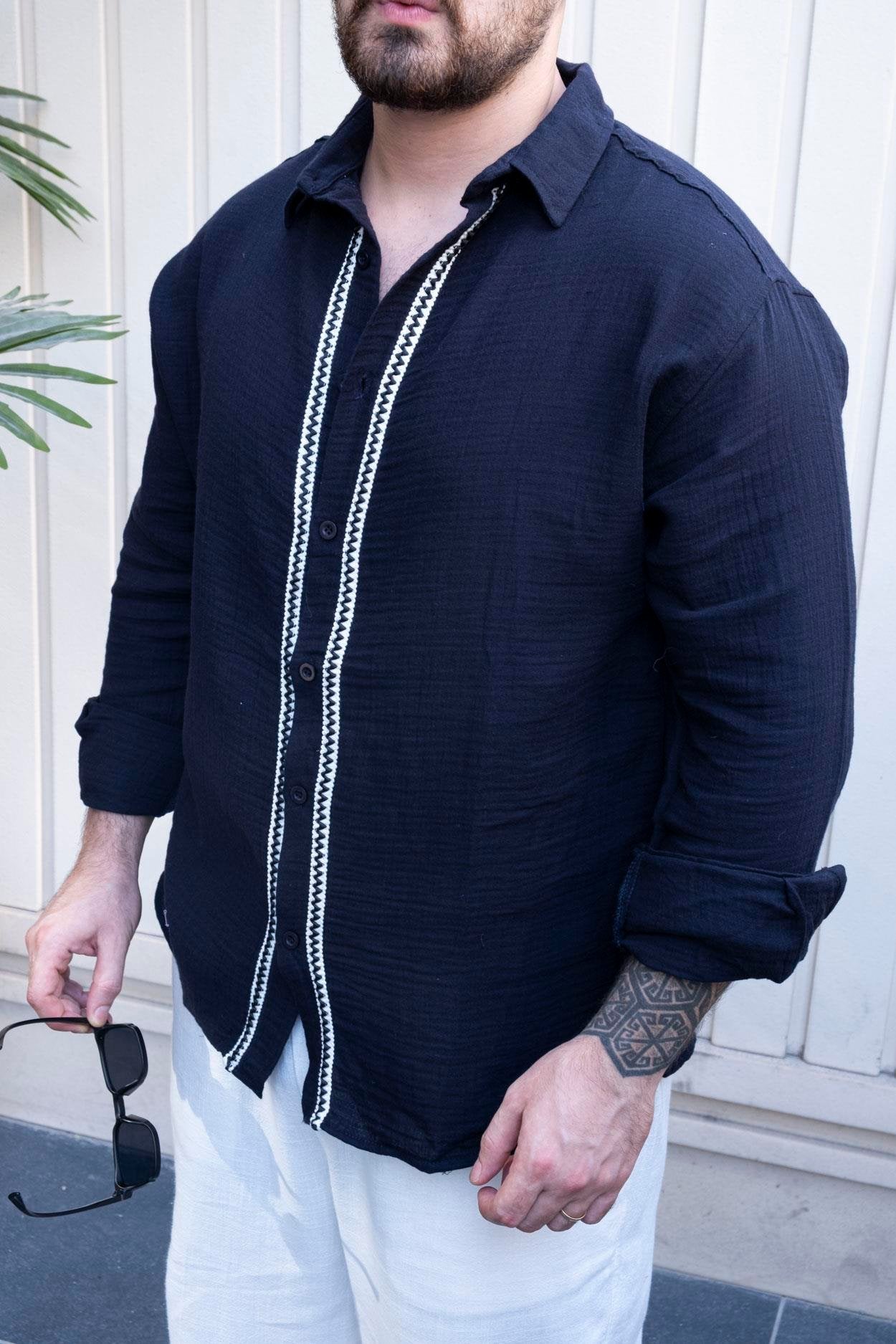 Everyday Comfort Linen Shirt with Woven Detail