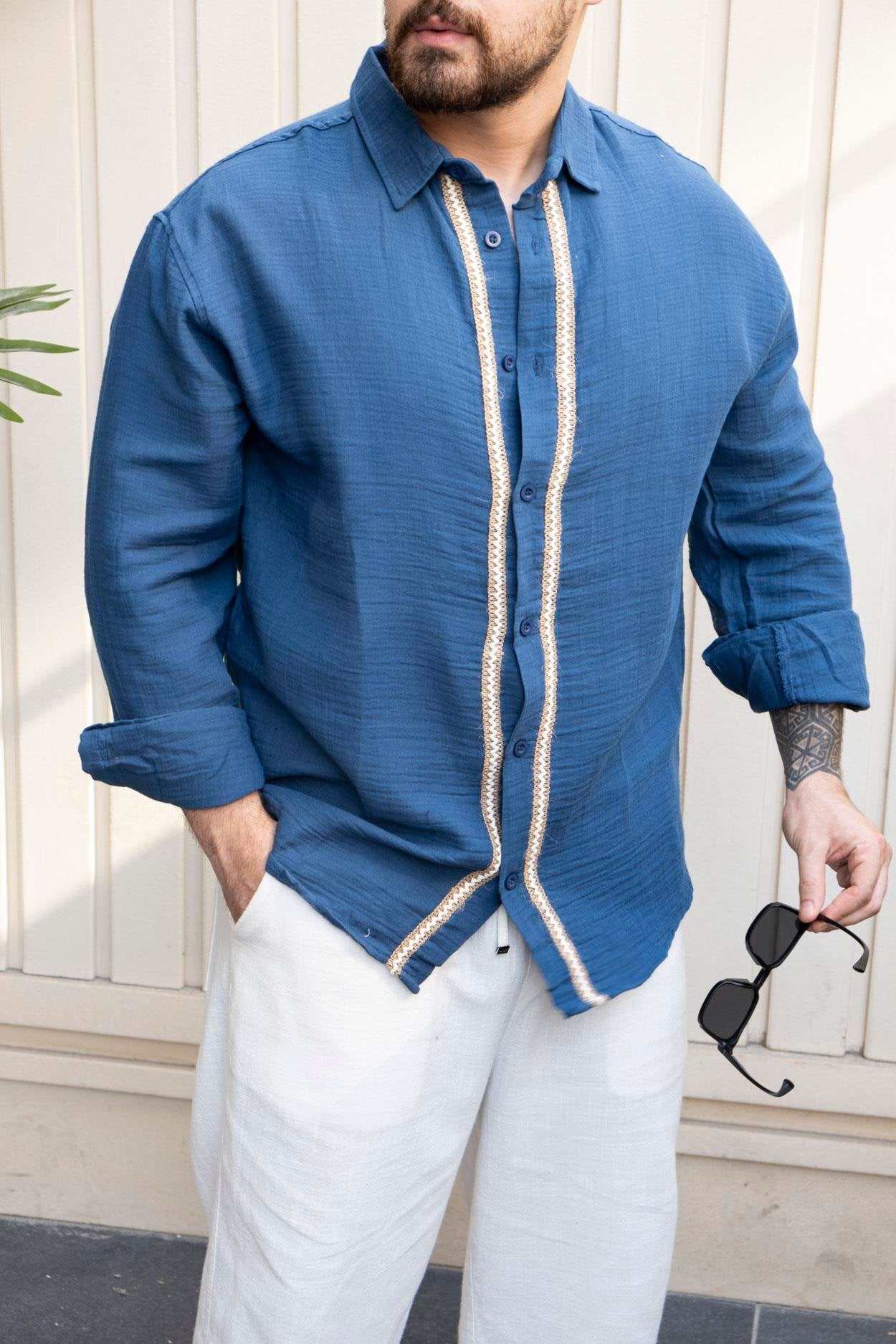 Linen Fabric Shirt with Woven Details (SNPAM02)