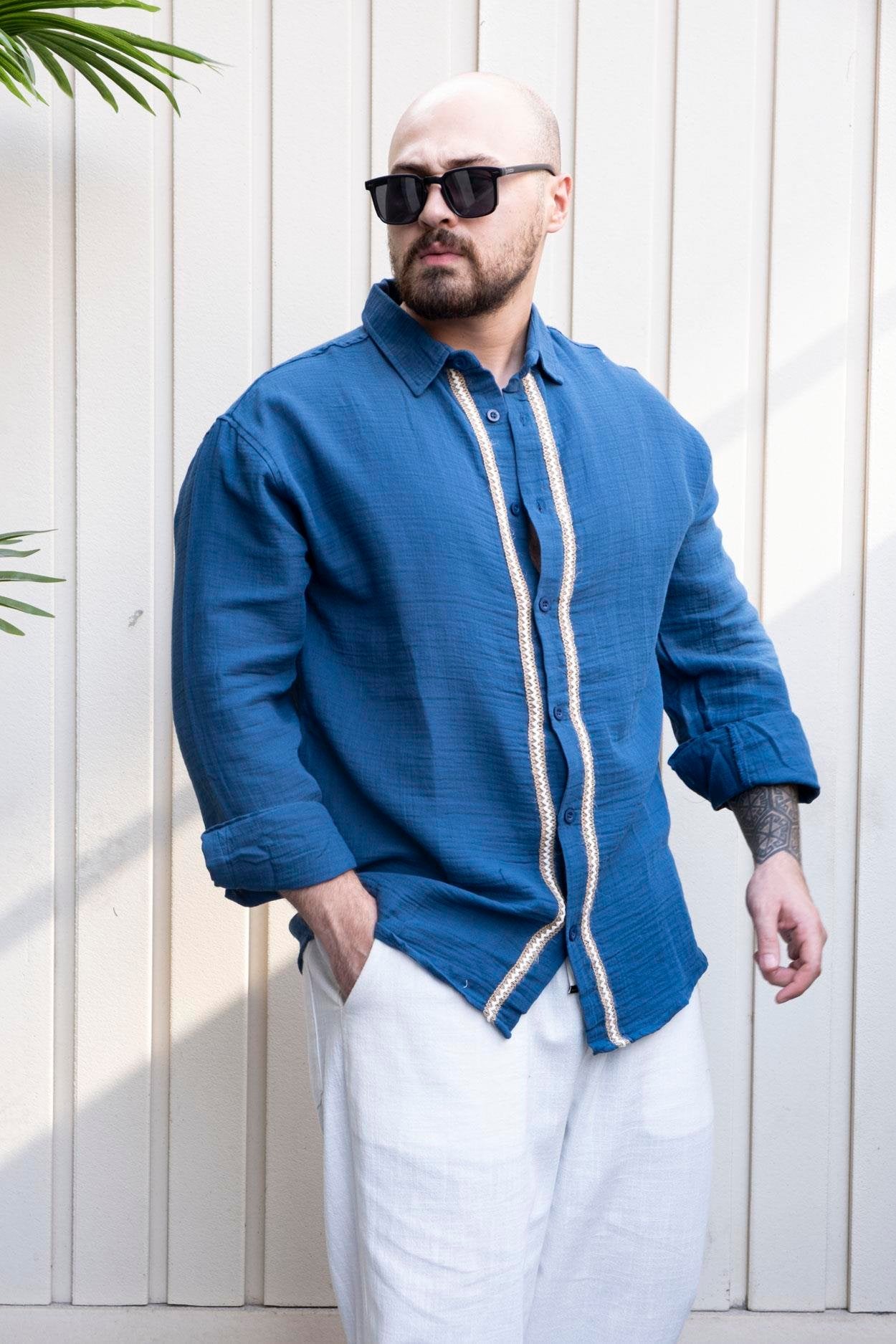 Linen Fabric Shirt with Woven Details (SNPAM02)