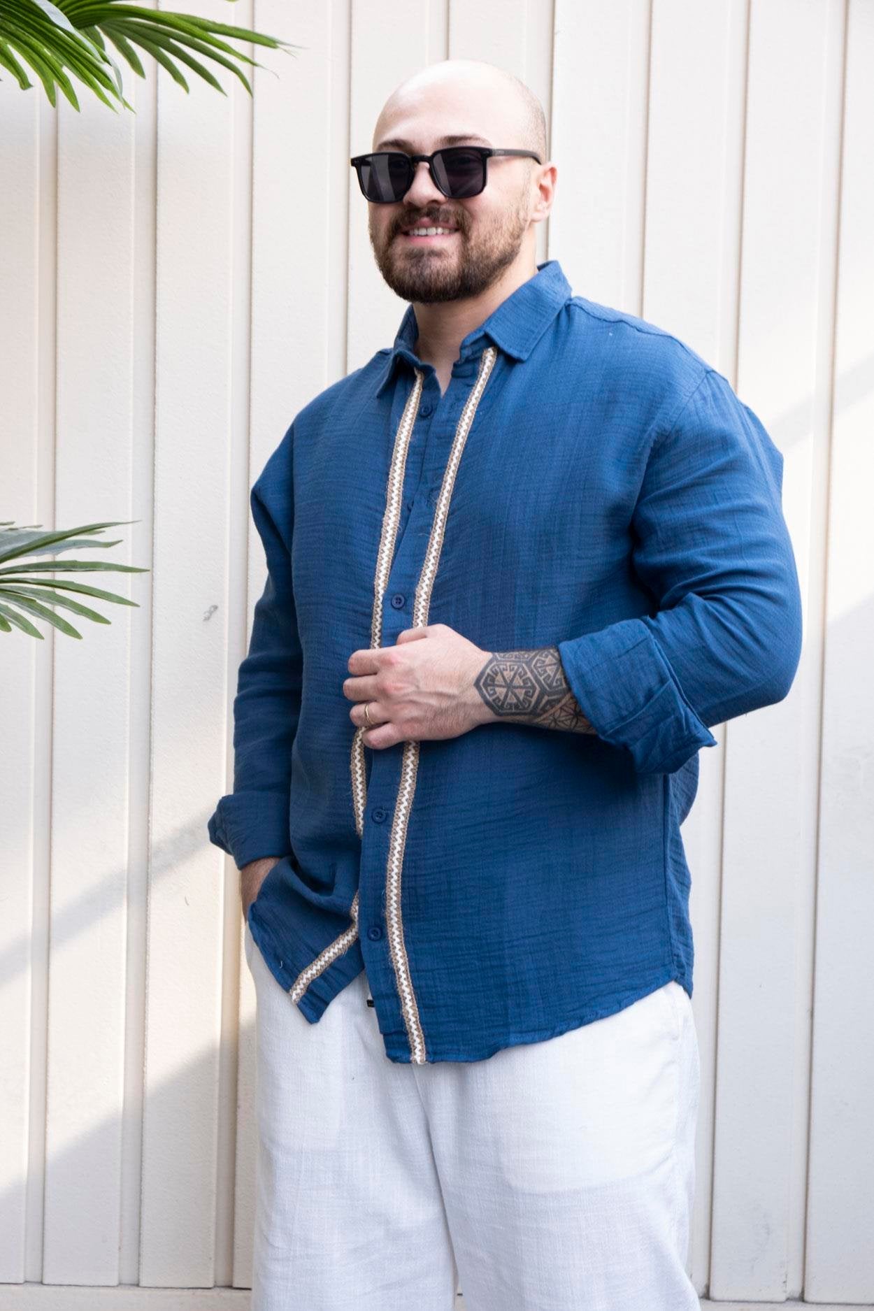 Linen Fabric Shirt with Woven Details (SNPAM02)
