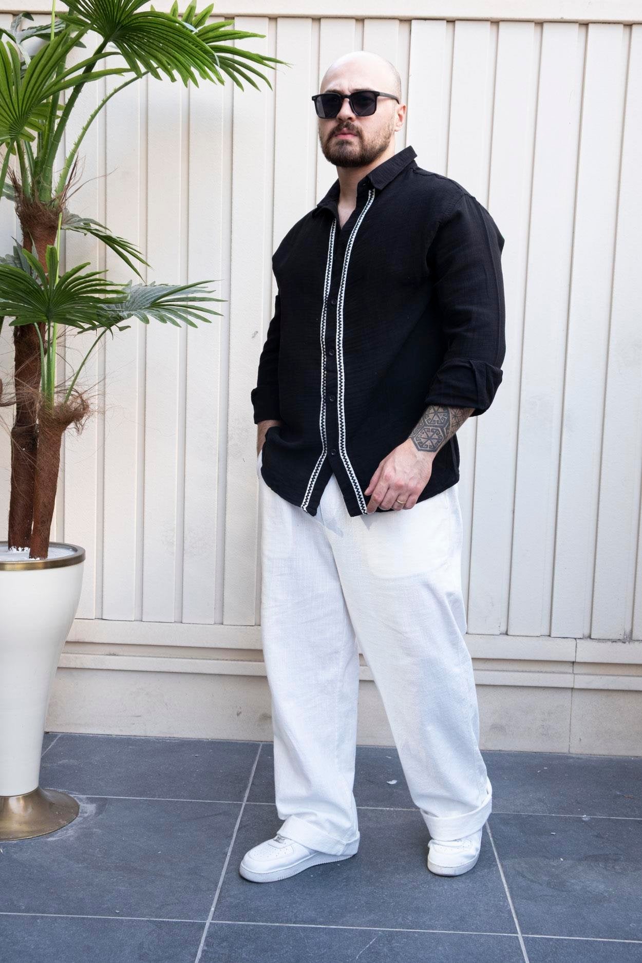 Artisan Linen Fabric Casual Shirt with Woven Accents