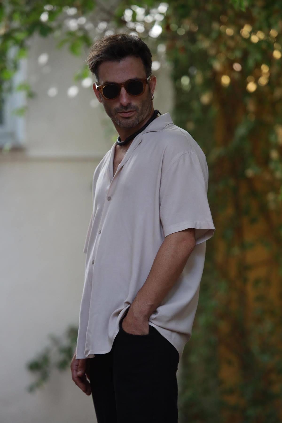 Cream Colored Short Sleeve Men's Shirt