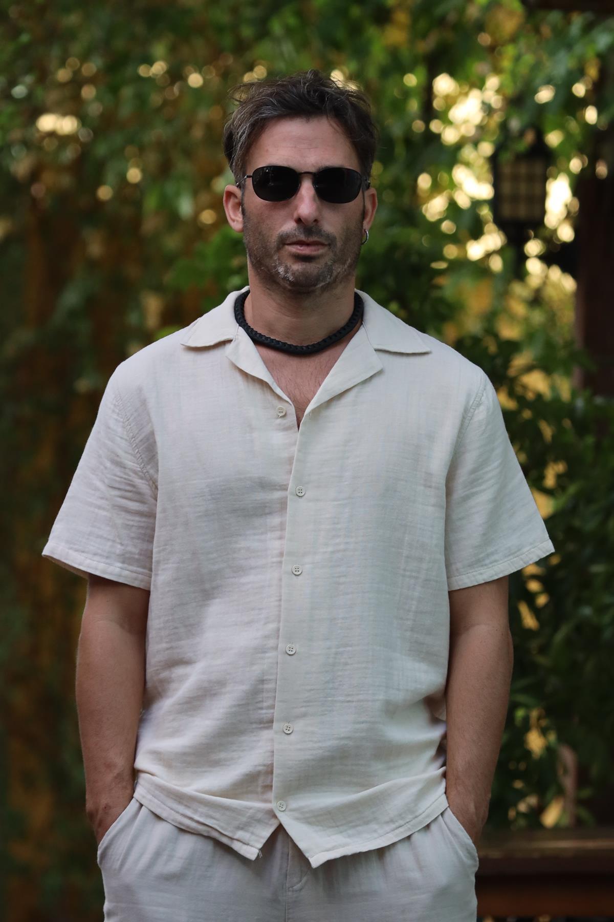 Cream Colored Short Sleeve Men's Shirt