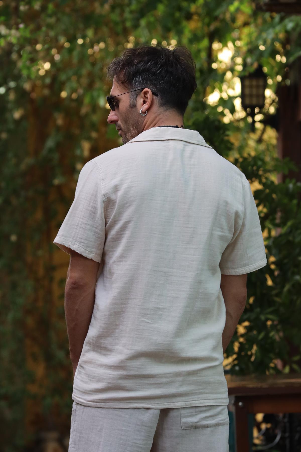 Cream Colored Short Sleeve Men's Shirt