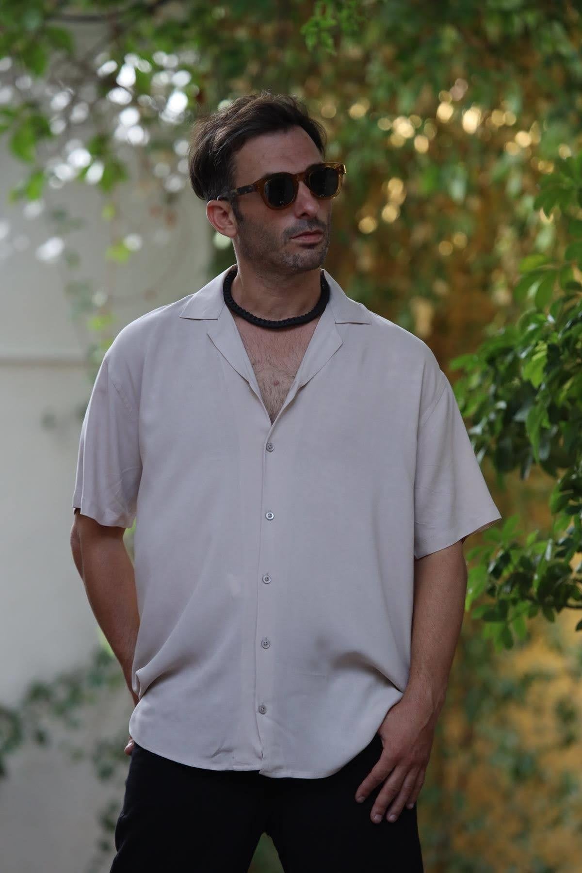 Cream Colored Short Sleeve Men's Shirt