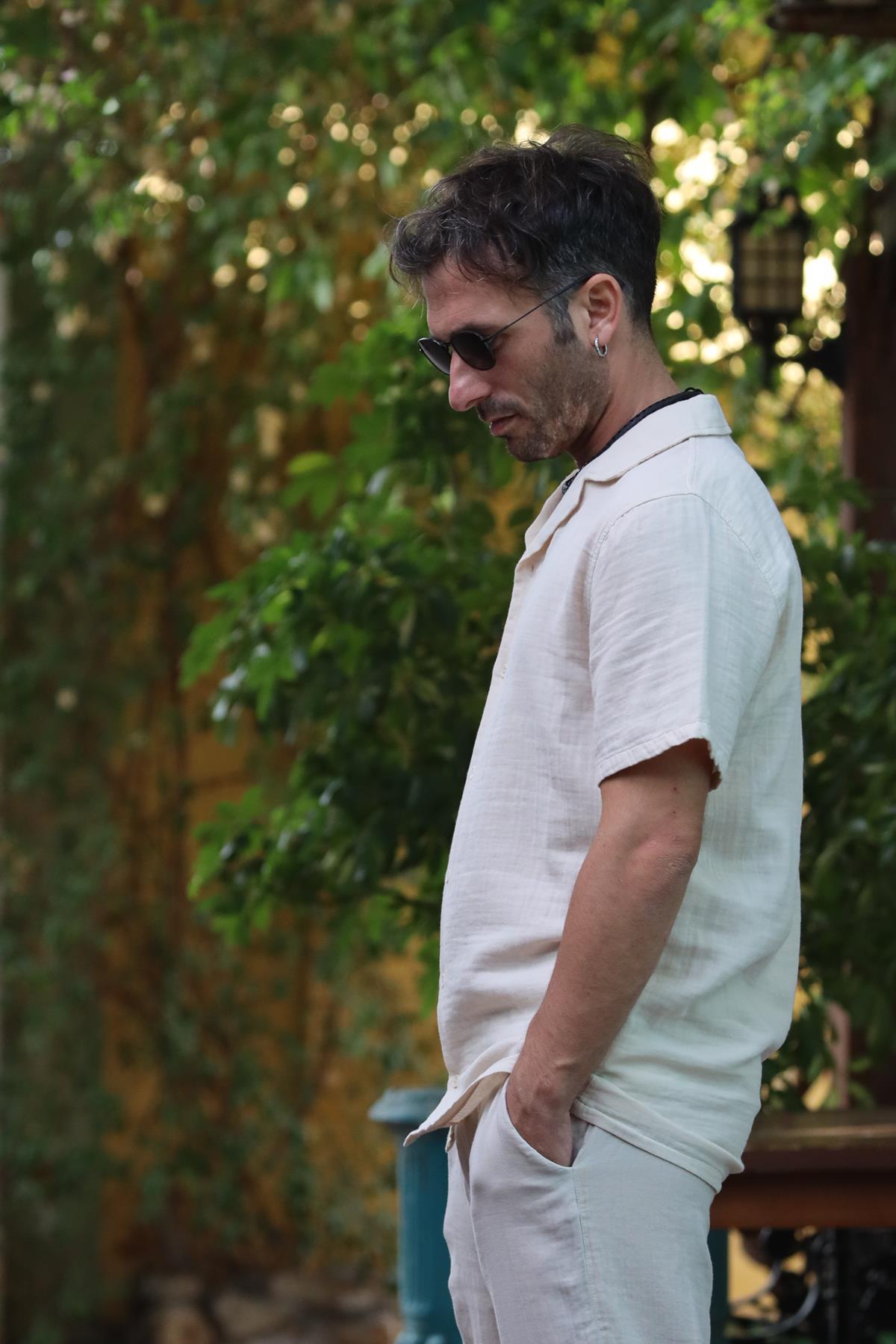 Cream Colored Short Sleeve Men's Shirt