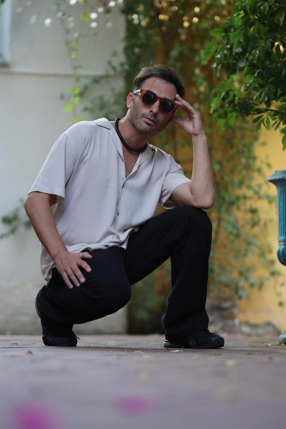 Cream Colored Short Sleeve Men's Shirt