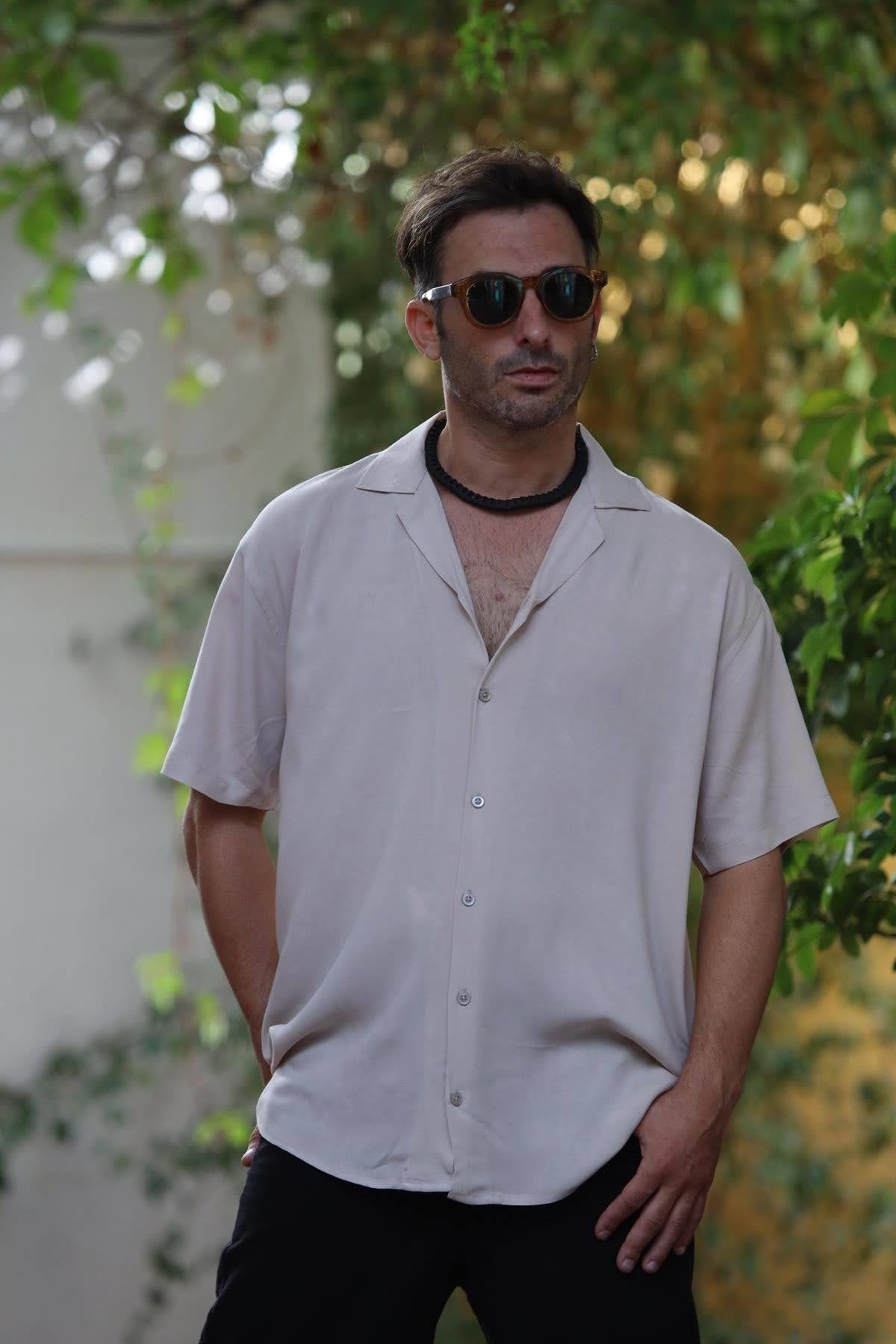 Cream Colored Short Sleeve Men's Shirt