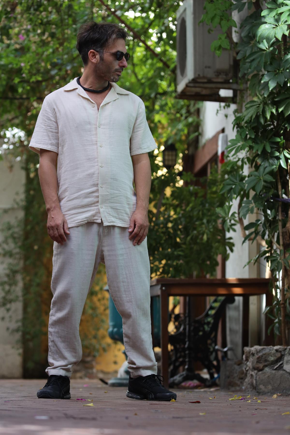 Cream Colored Short Sleeve Men's Shirt