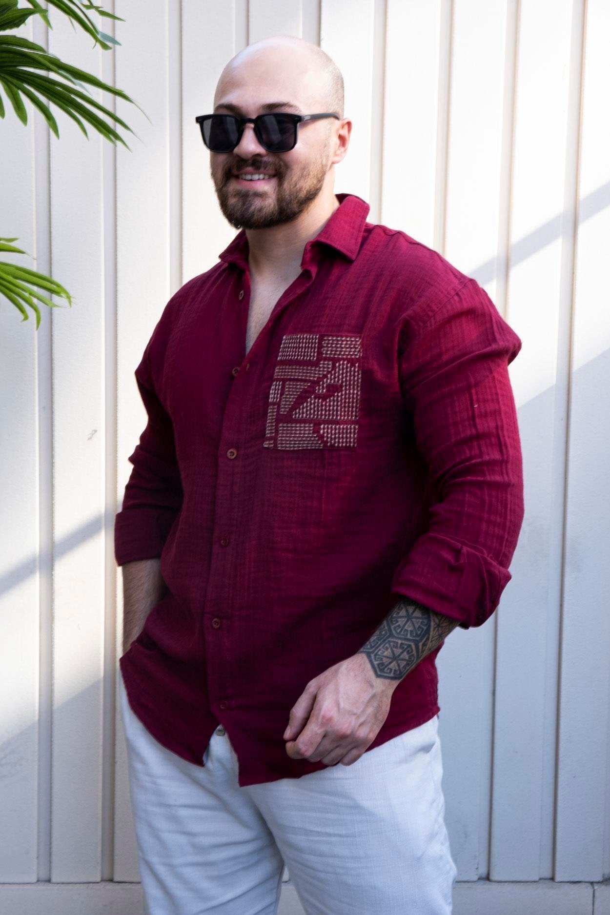 Modernist Musli Fabric Shirt with Refined Embroidery