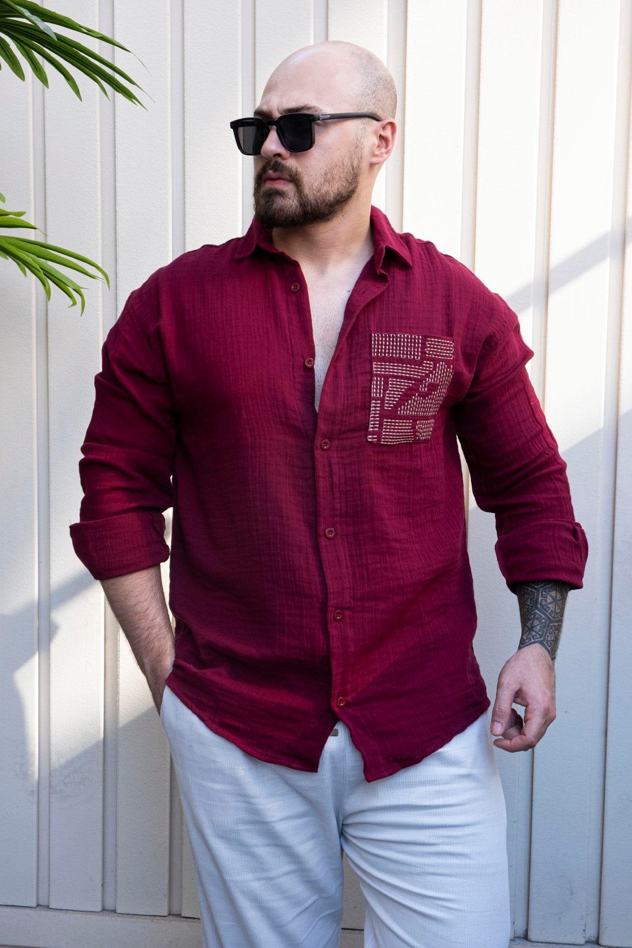 Modernist Musli Fabric Shirt with Refined Embroidery