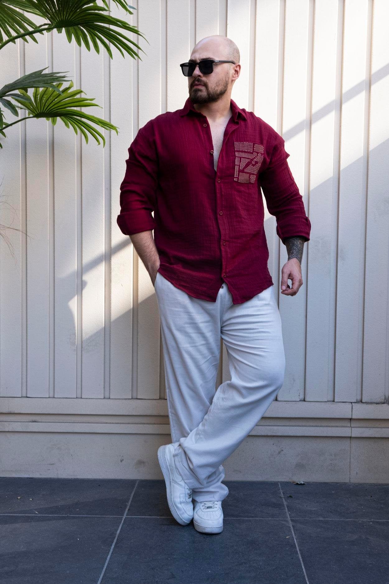 Modernist Musli Fabric Shirt with Refined Embroidery