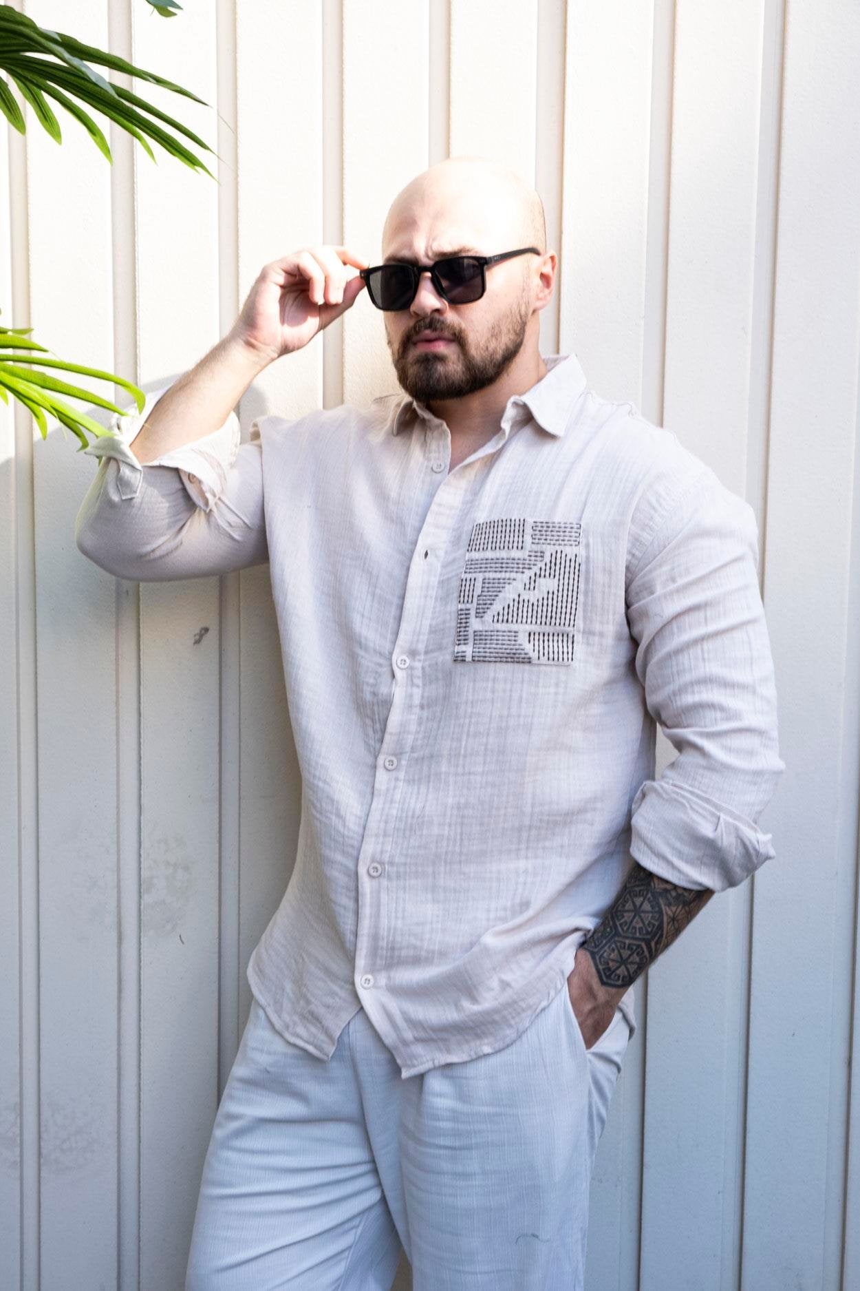 Crafted Musli Fabric Embroidered Comfort Shirt