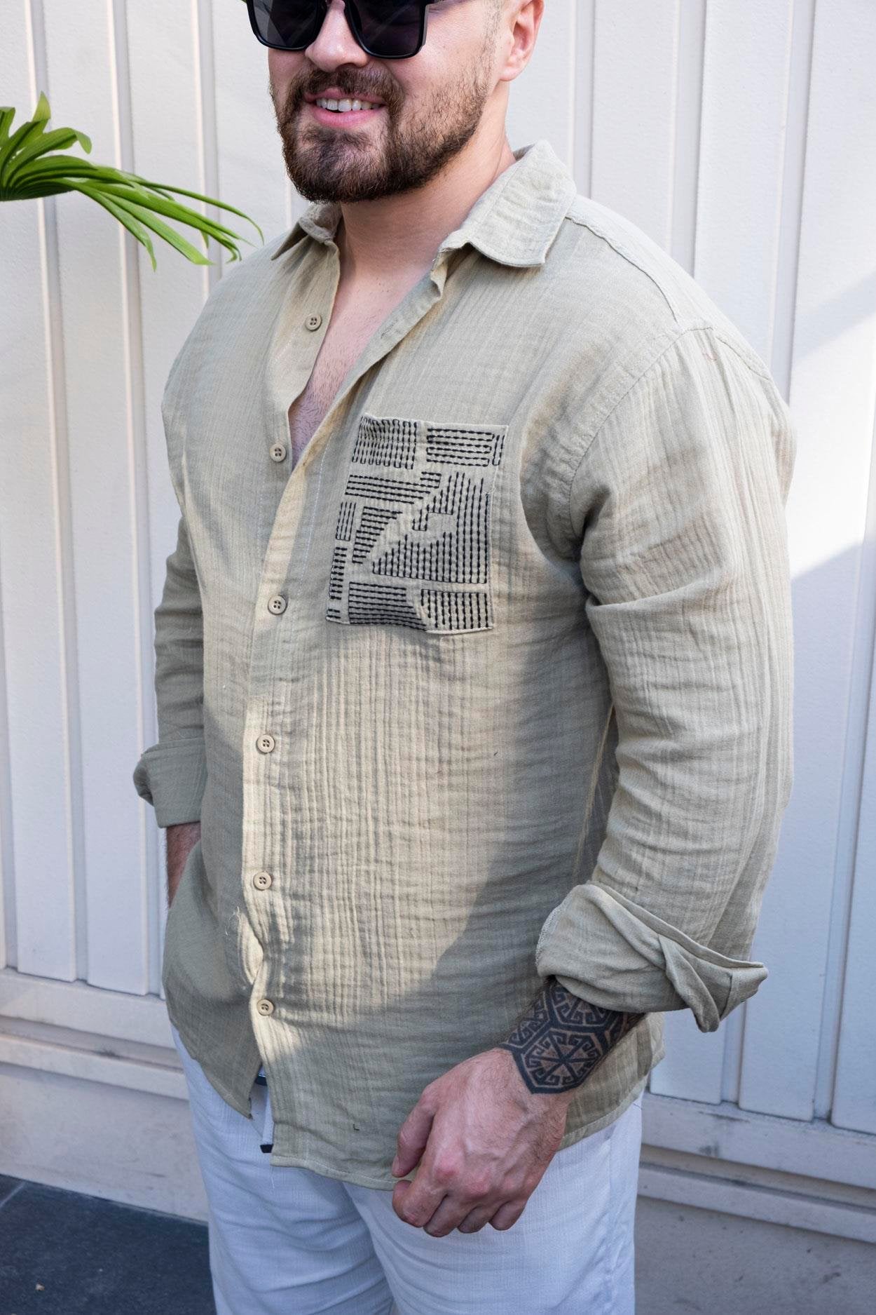 Artisan Musli Fabric Casual Shirt with Embroidered Detail