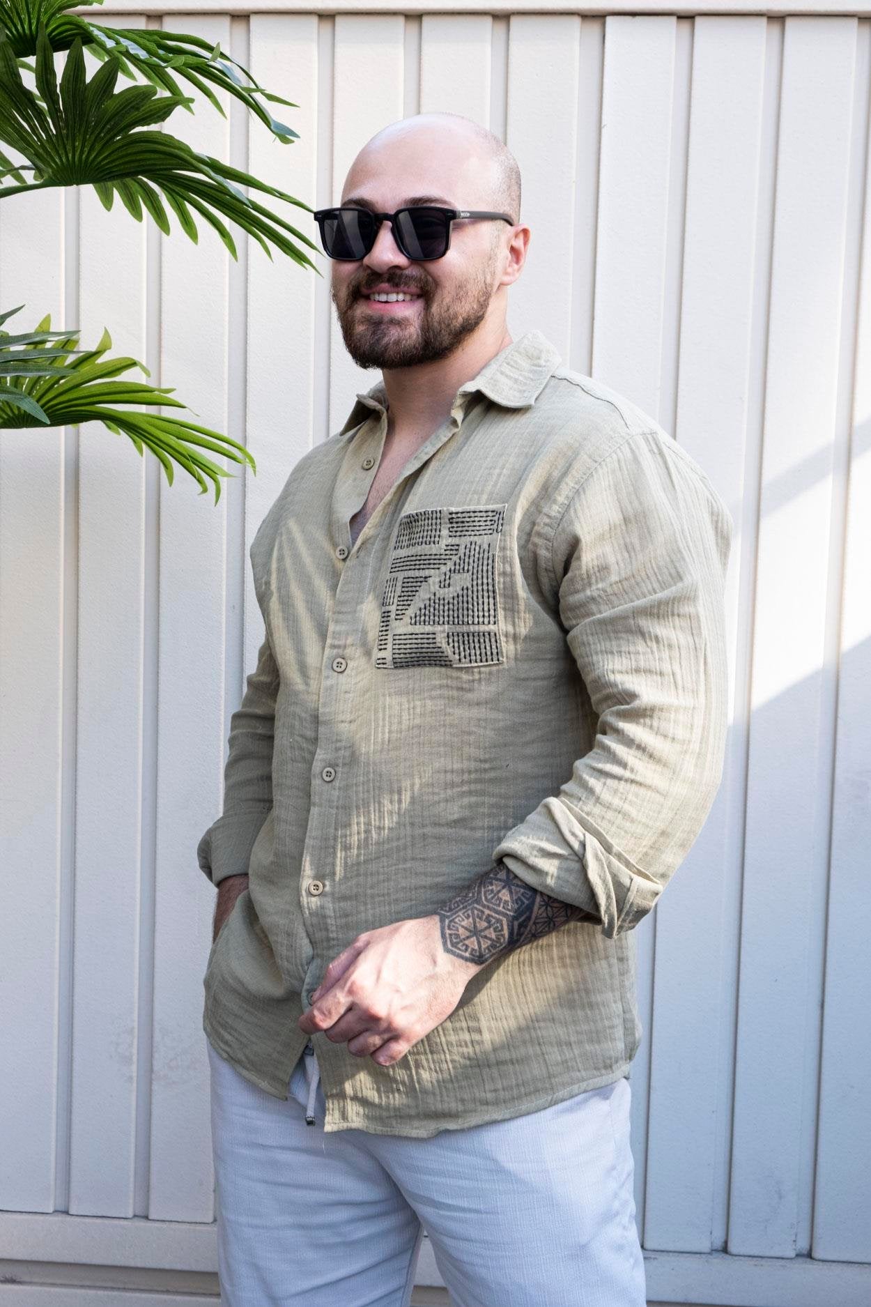 Artisan Musli Fabric Casual Shirt with Embroidered Detail