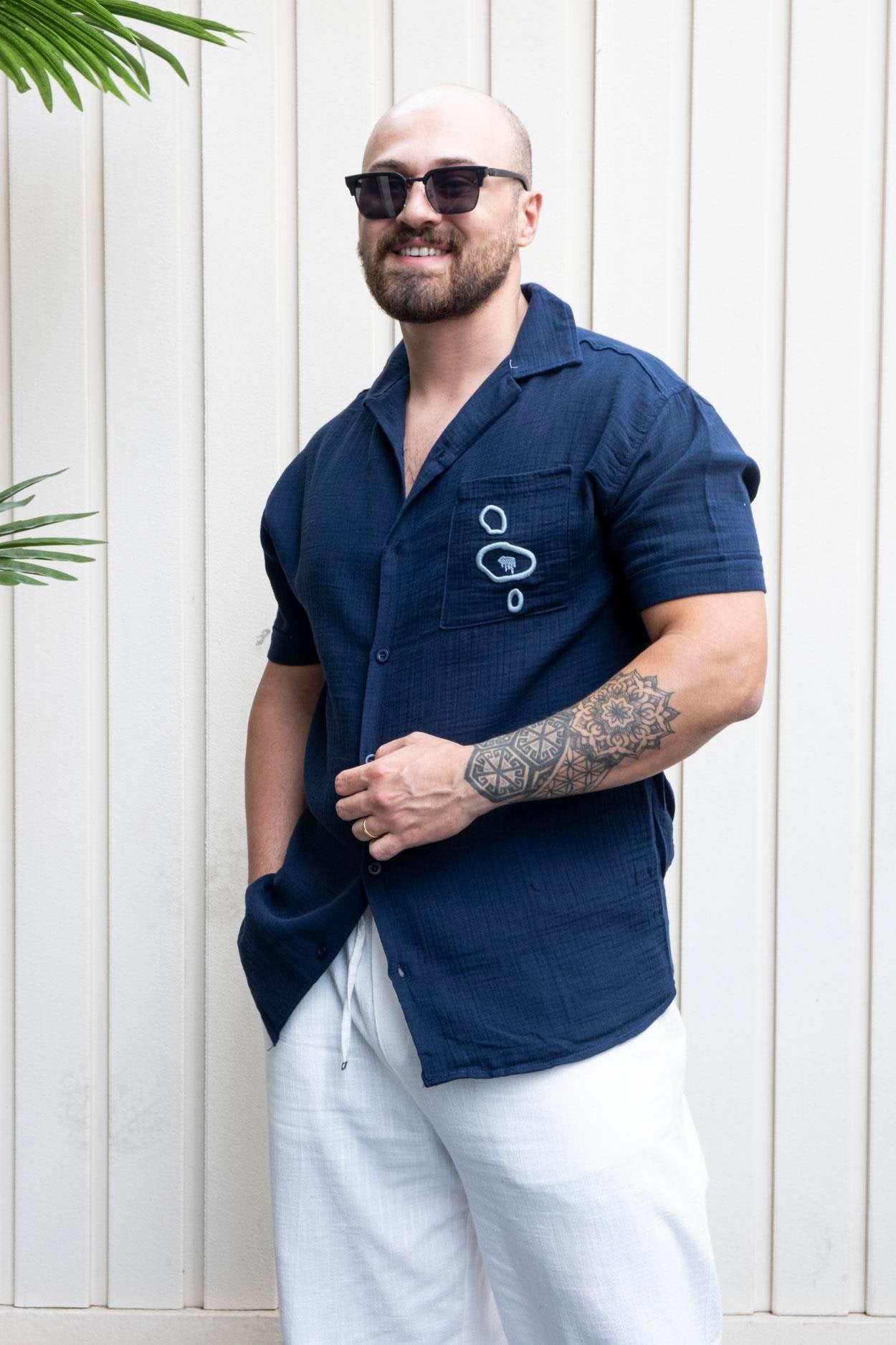 Heritage-Inspired Embroidered Linen Casual Shirt