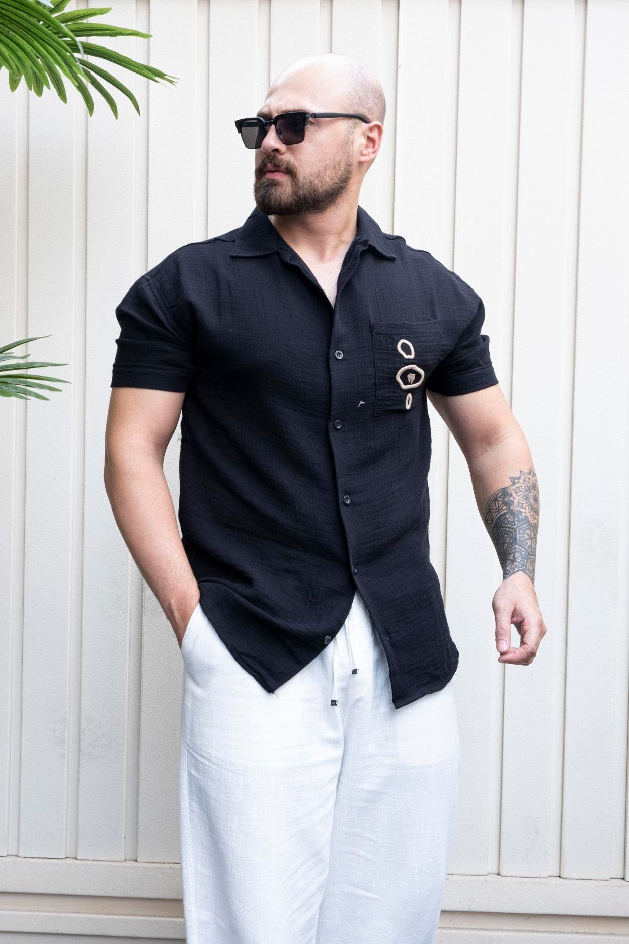 Tailored Embroidered Linen Relaxed Fit Shirt