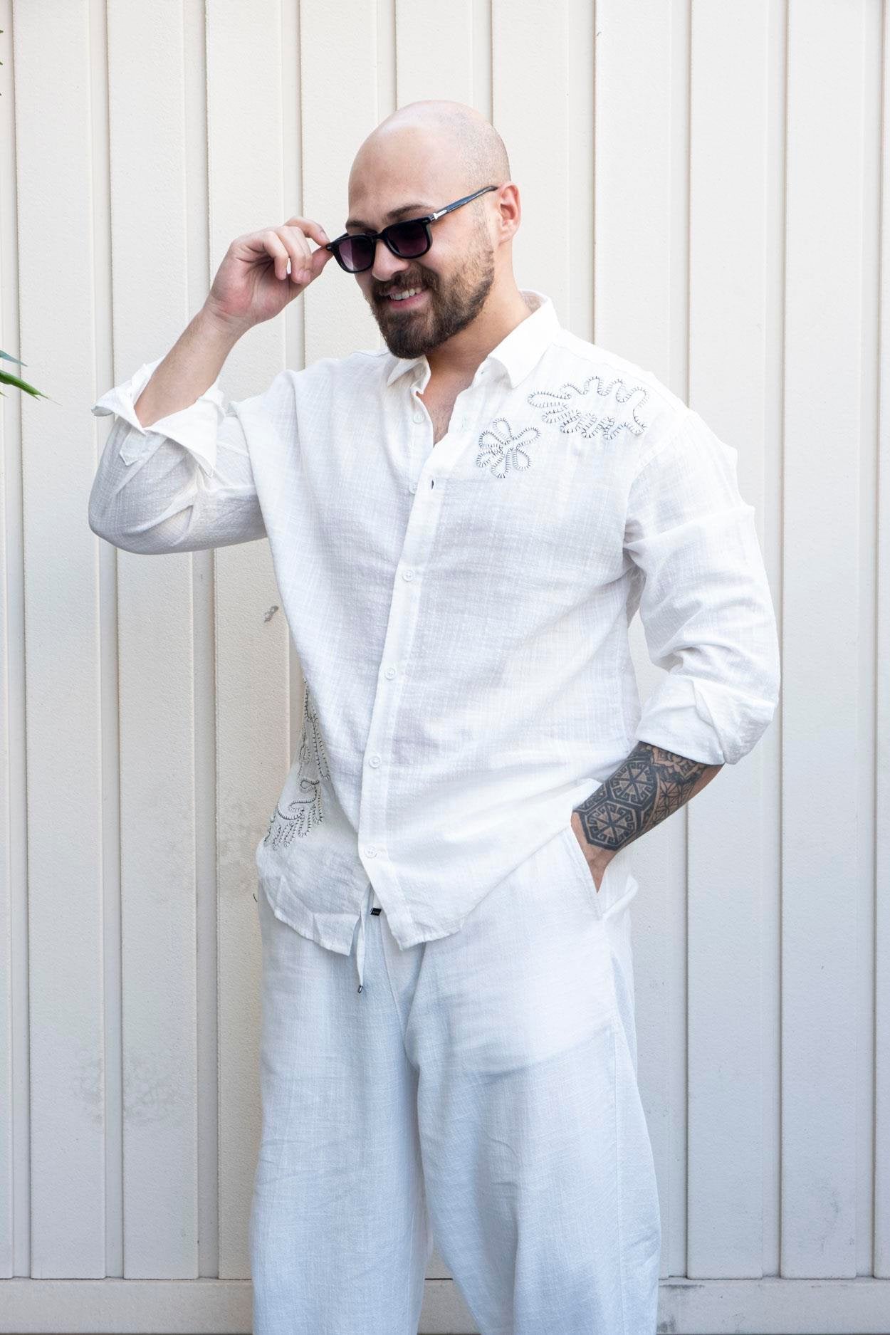 Crafted Casual Cotton Shirt with Relaxed Fit and Embroidery Touch