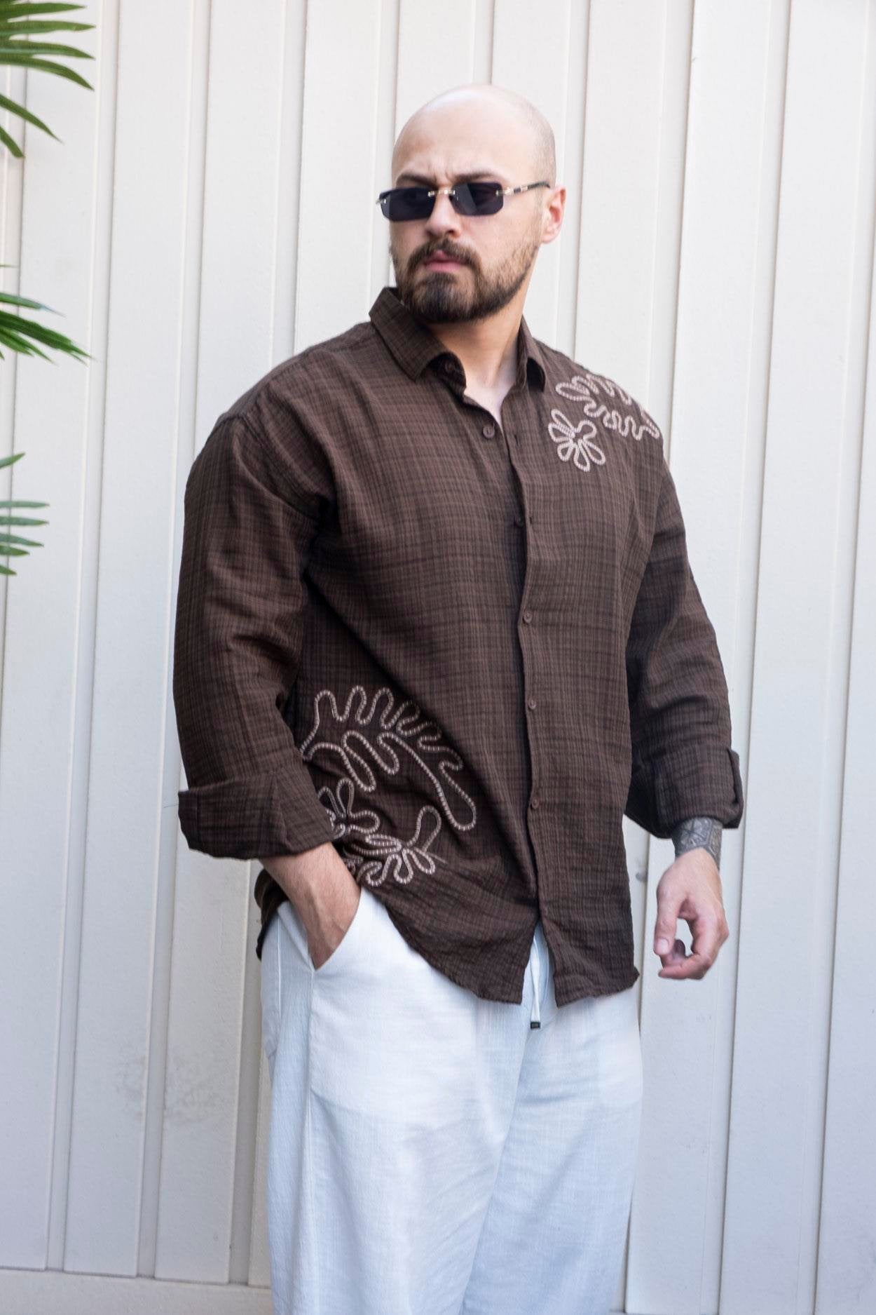 Urban Comfort Relaxed Fit Cotton Shirt with Subtle Embroidered Detail