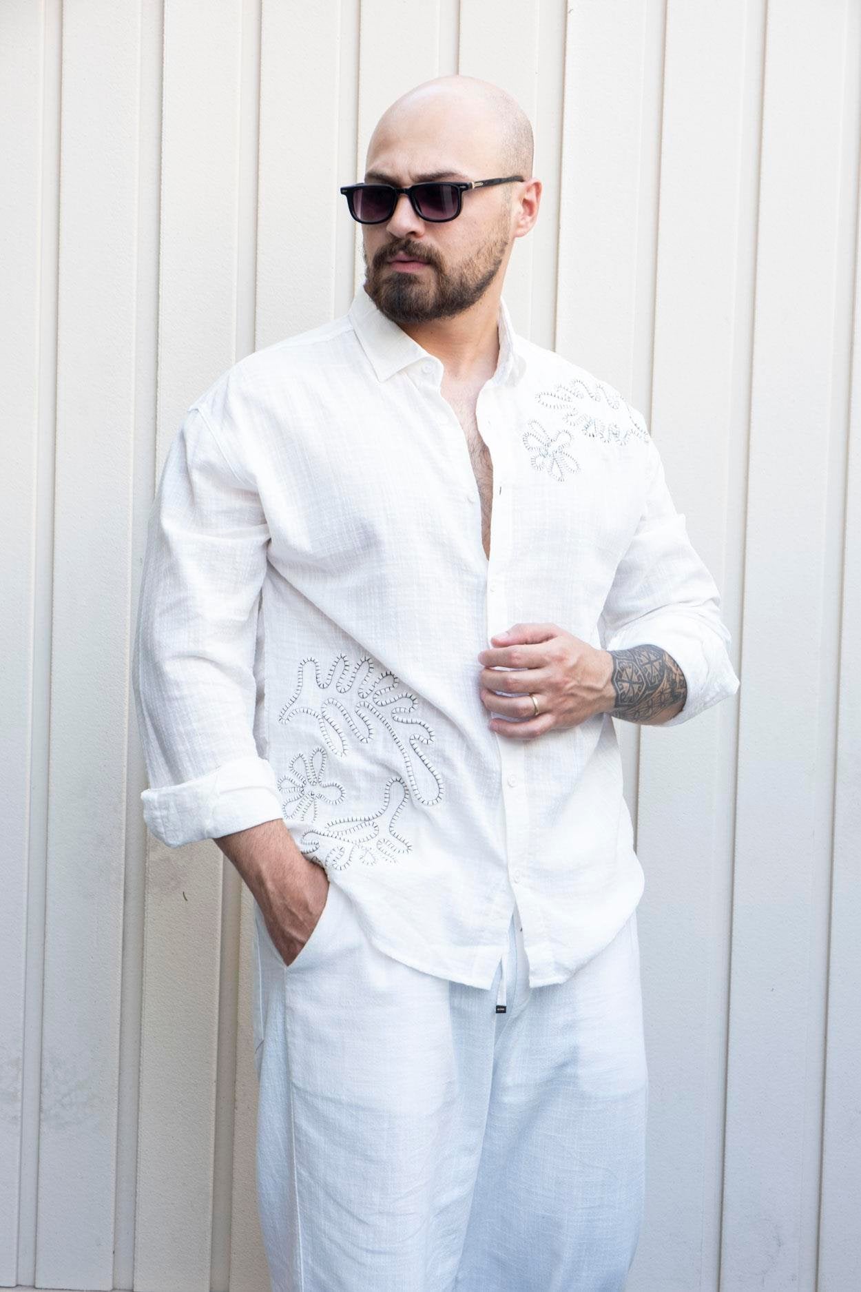 Crafted Casual Cotton Shirt with Relaxed Fit and Embroidery Touch