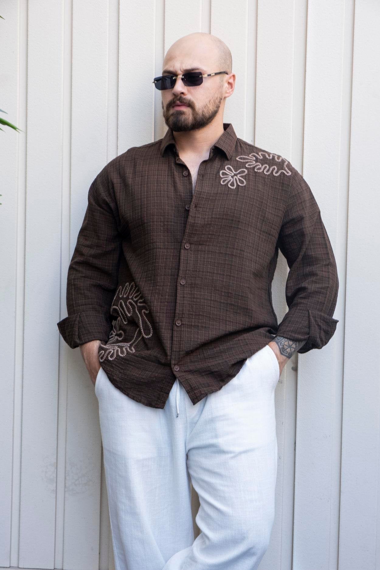Urban Comfort Relaxed Fit Cotton Shirt with Subtle Embroidered Detail