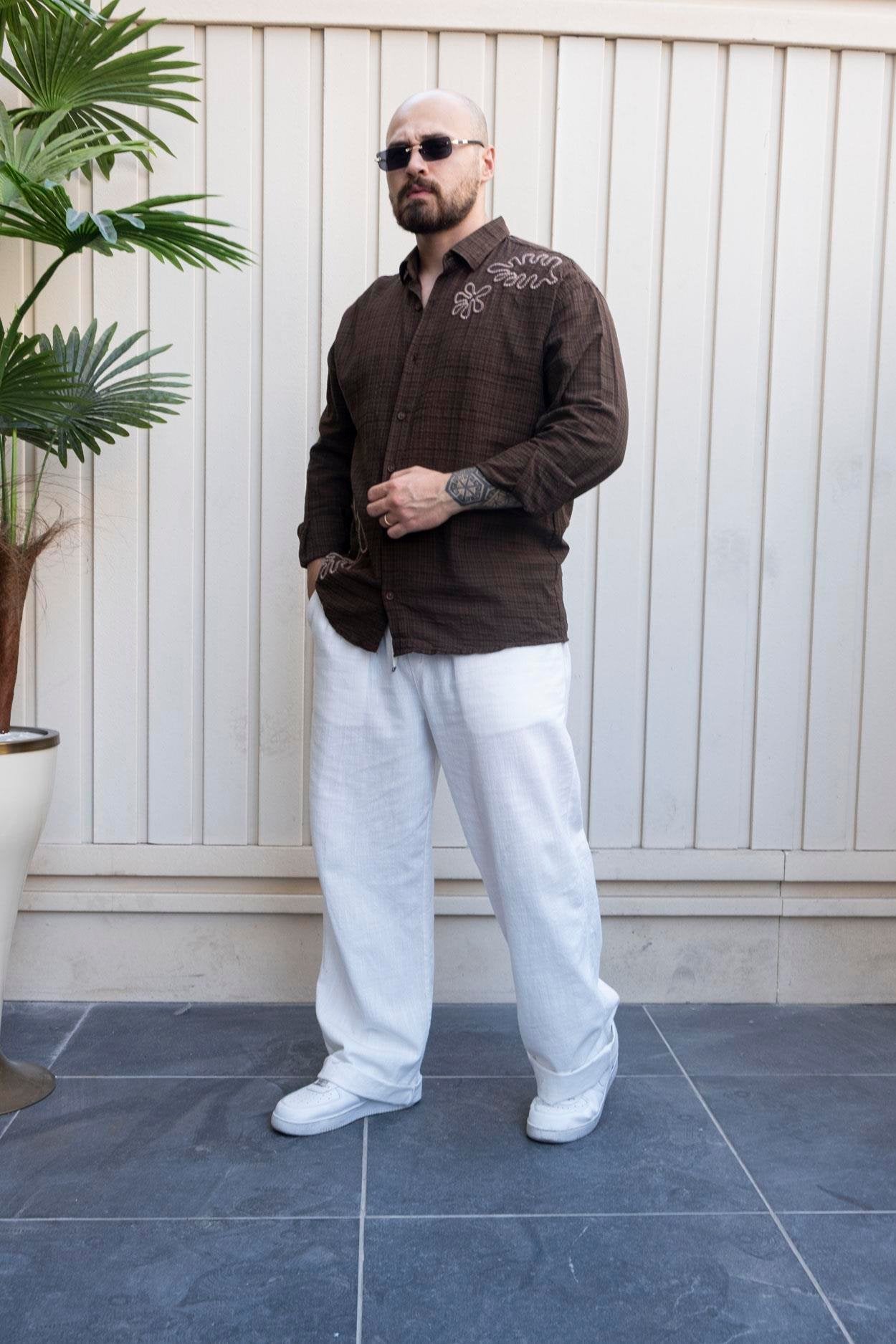 Urban Comfort Relaxed Fit Cotton Shirt with Subtle Embroidered Detail