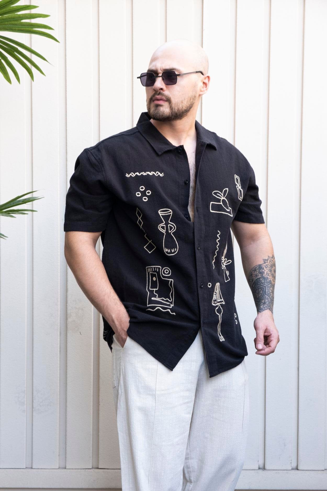 Contemporary Crafted Linen Relaxed Fit Shirt with Signature Embroidery