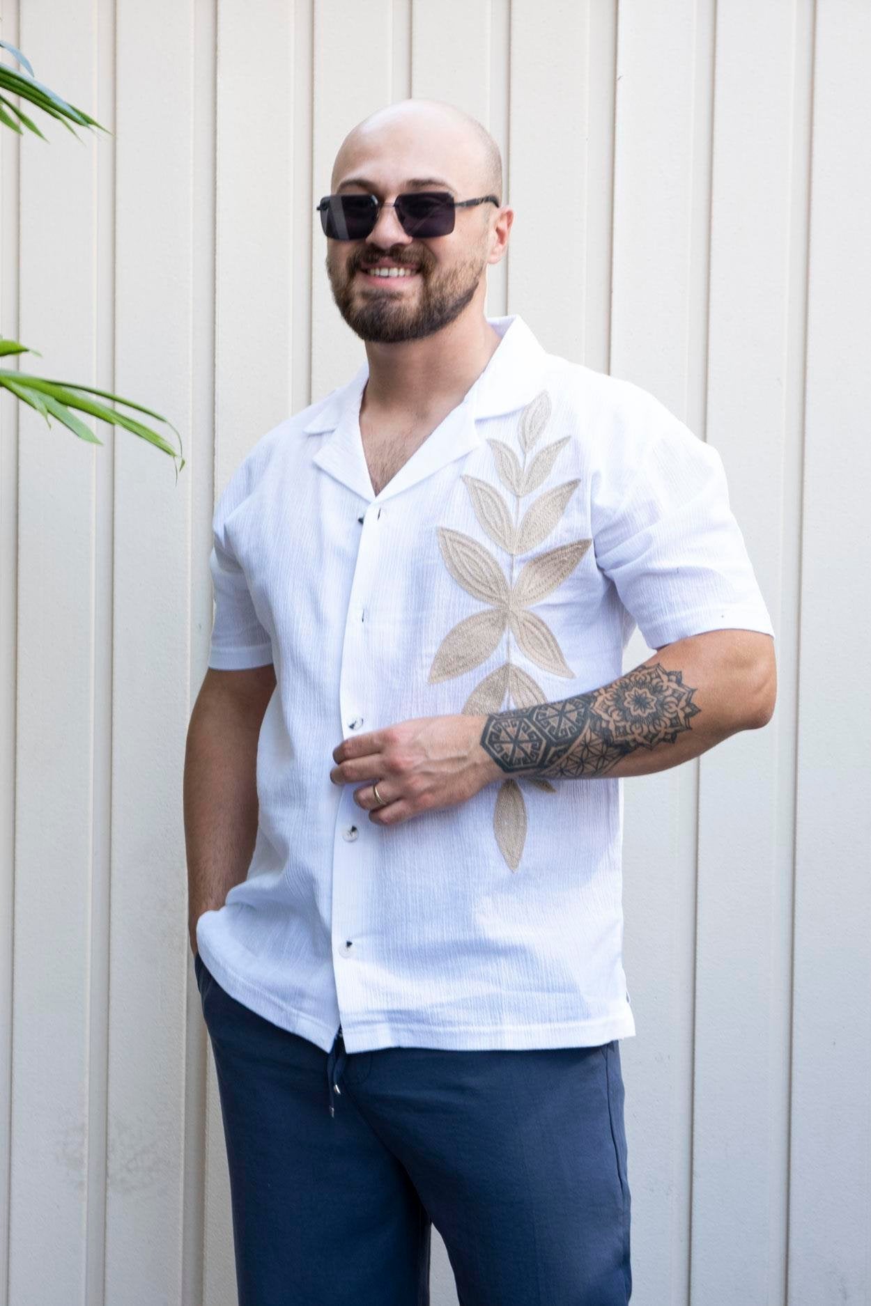 Linen Shirt with Fine Embroidered Accents
