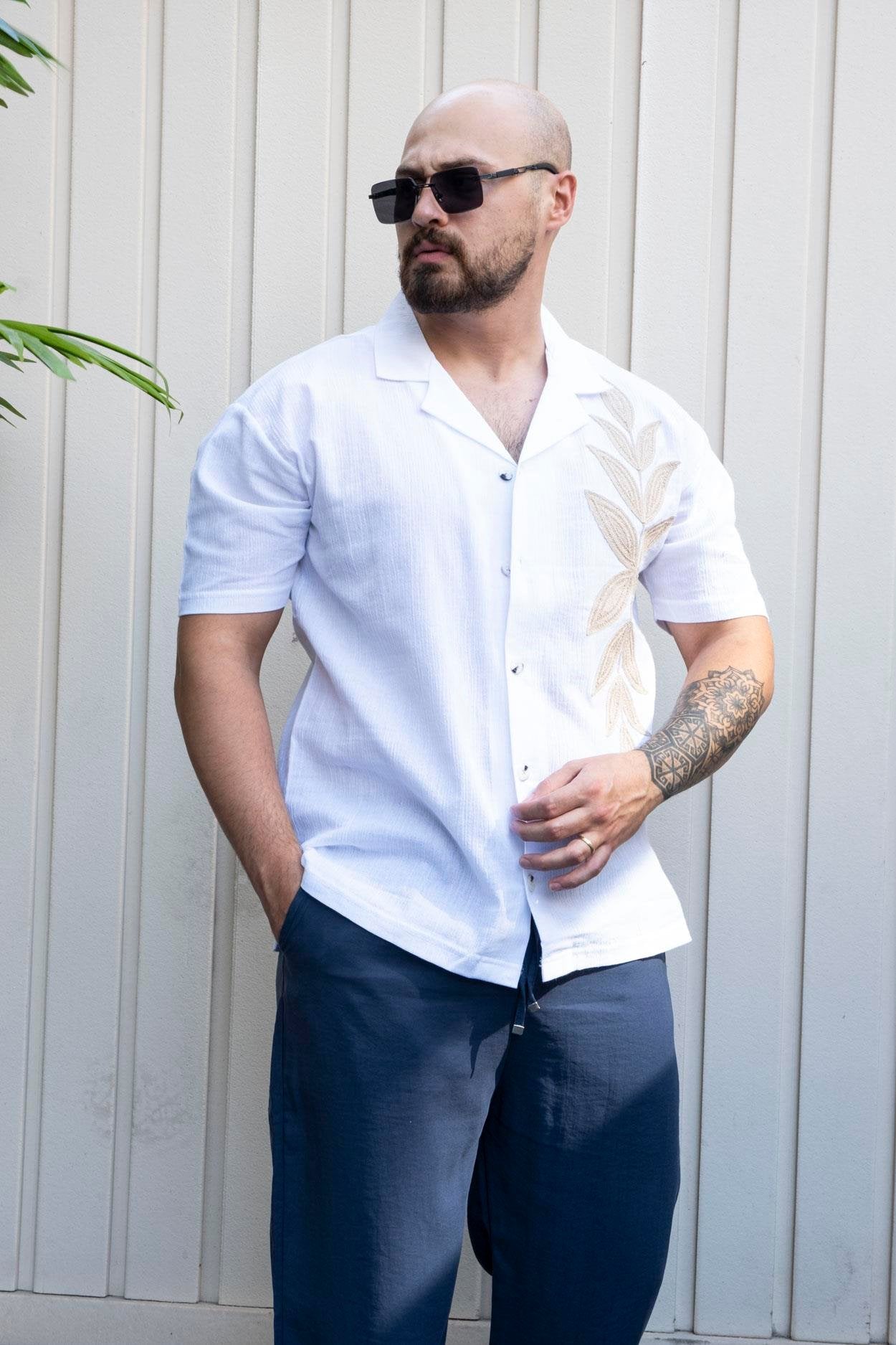 Linen Shirt with Fine Embroidered Accents