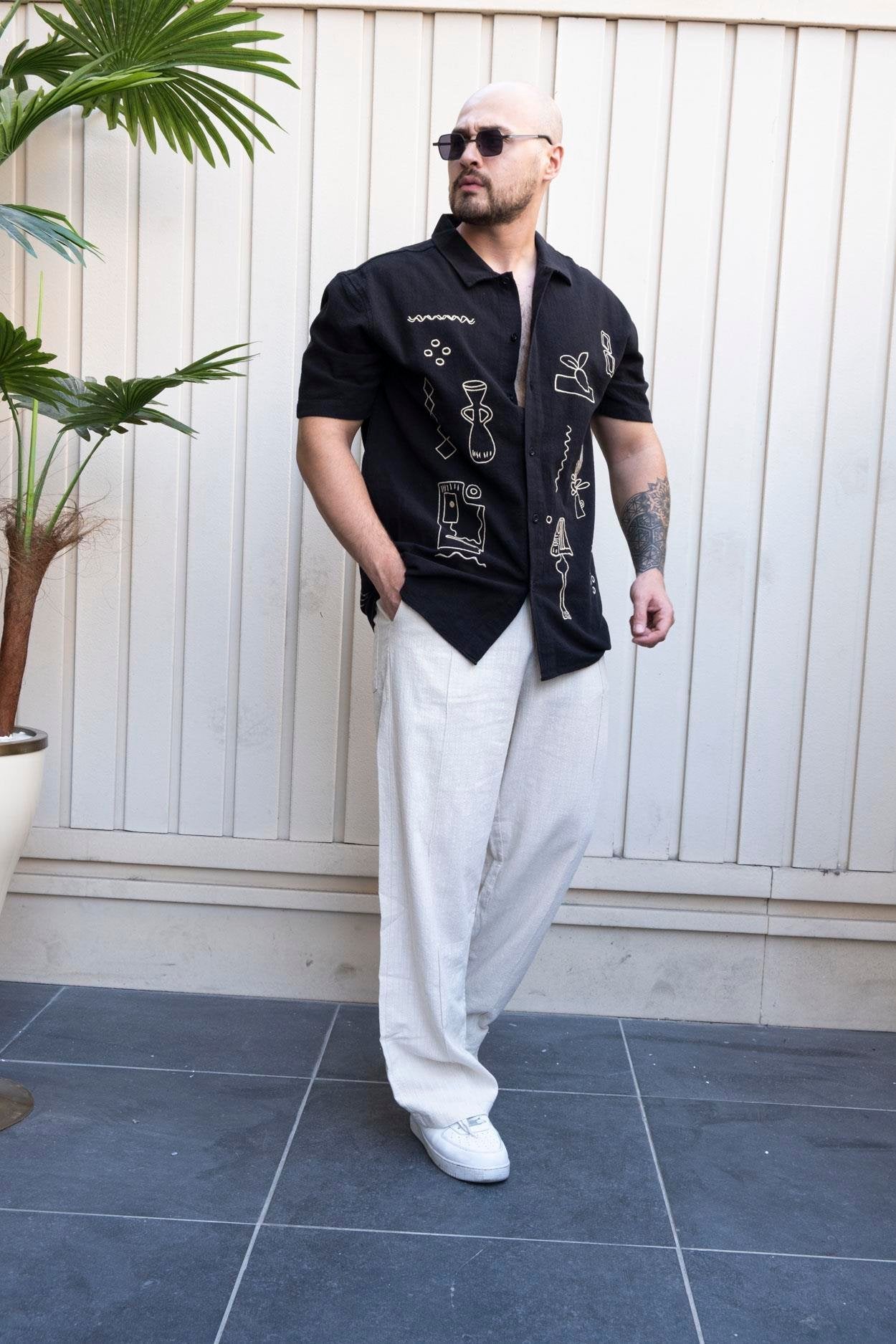 Contemporary Crafted Linen Relaxed Fit Shirt with Signature Embroidery